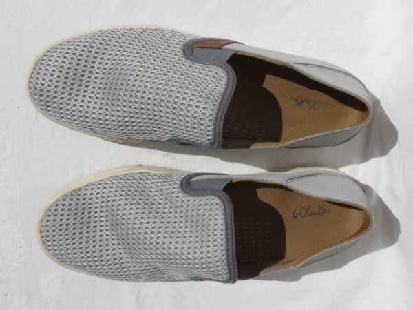 $100 OLUKAI Pehuea US Women’s sz 39.5 9.5 Tapa Gray Slip On Sneakers Shoes Mesh