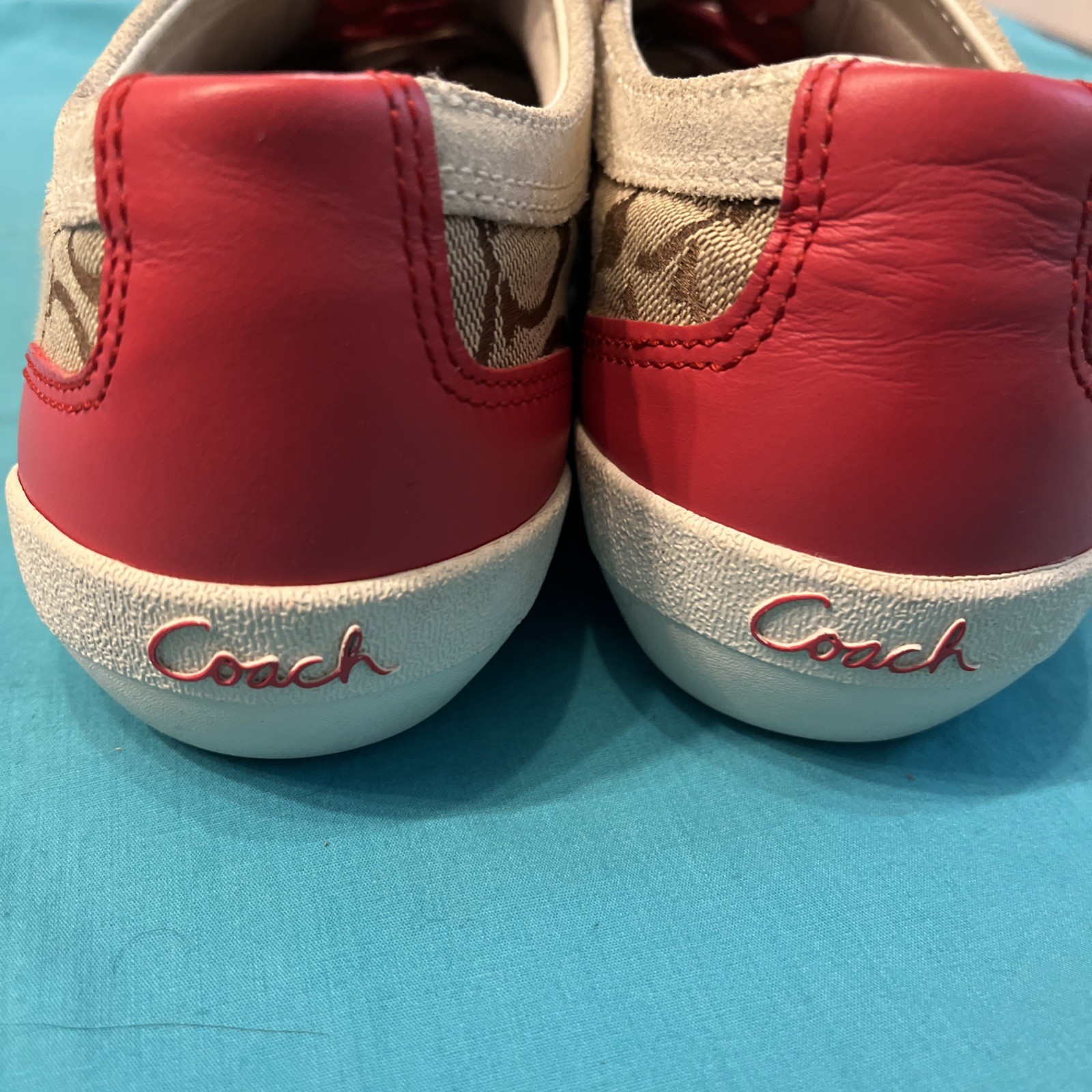 Coach Signature Logo BAYLEE Sneakers Size 9 Suede Leather Canvas Good Cond.