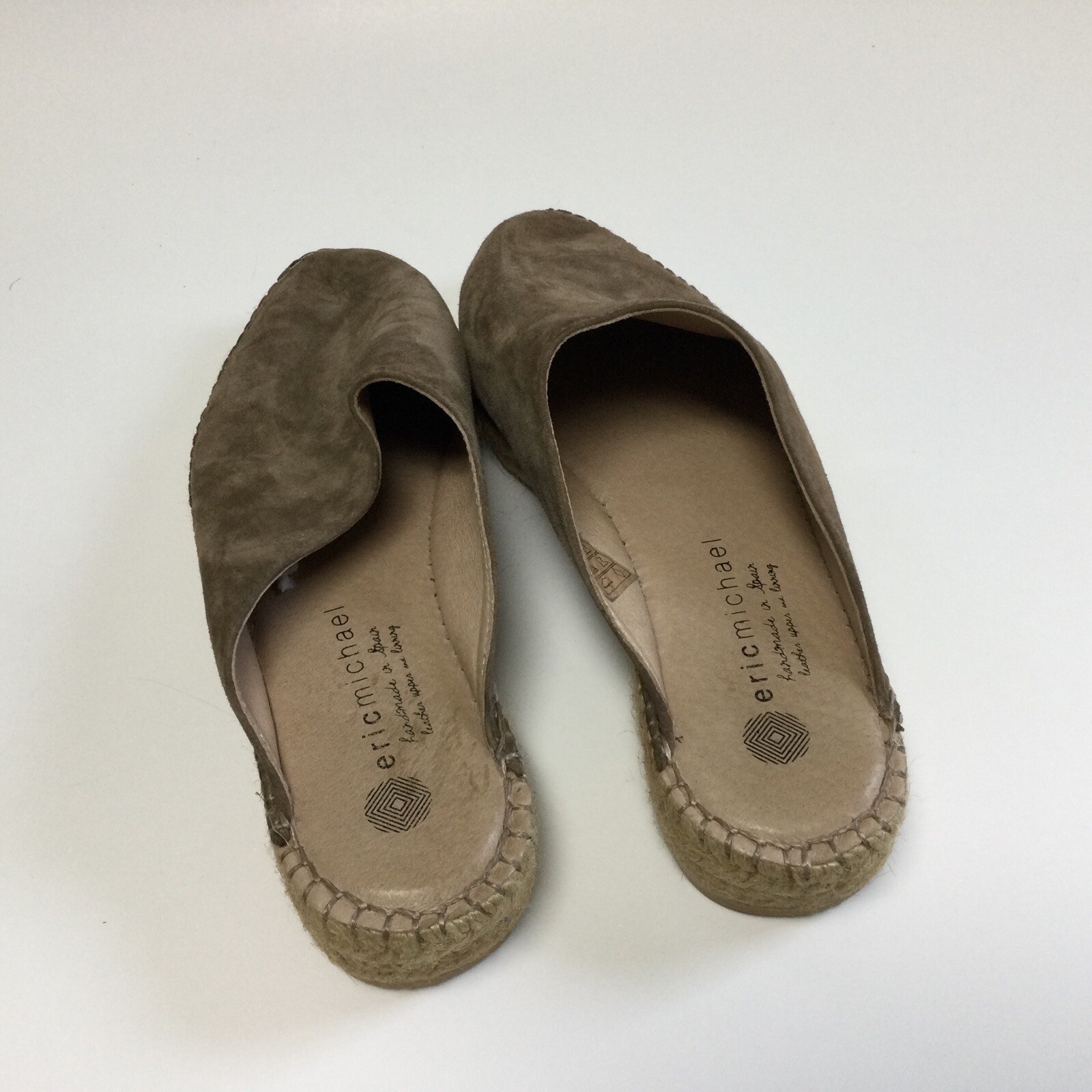 Eric Michael Espadrille Woman Suede Slip On Mule Shoe Size 40 US 9 Mauve Beige