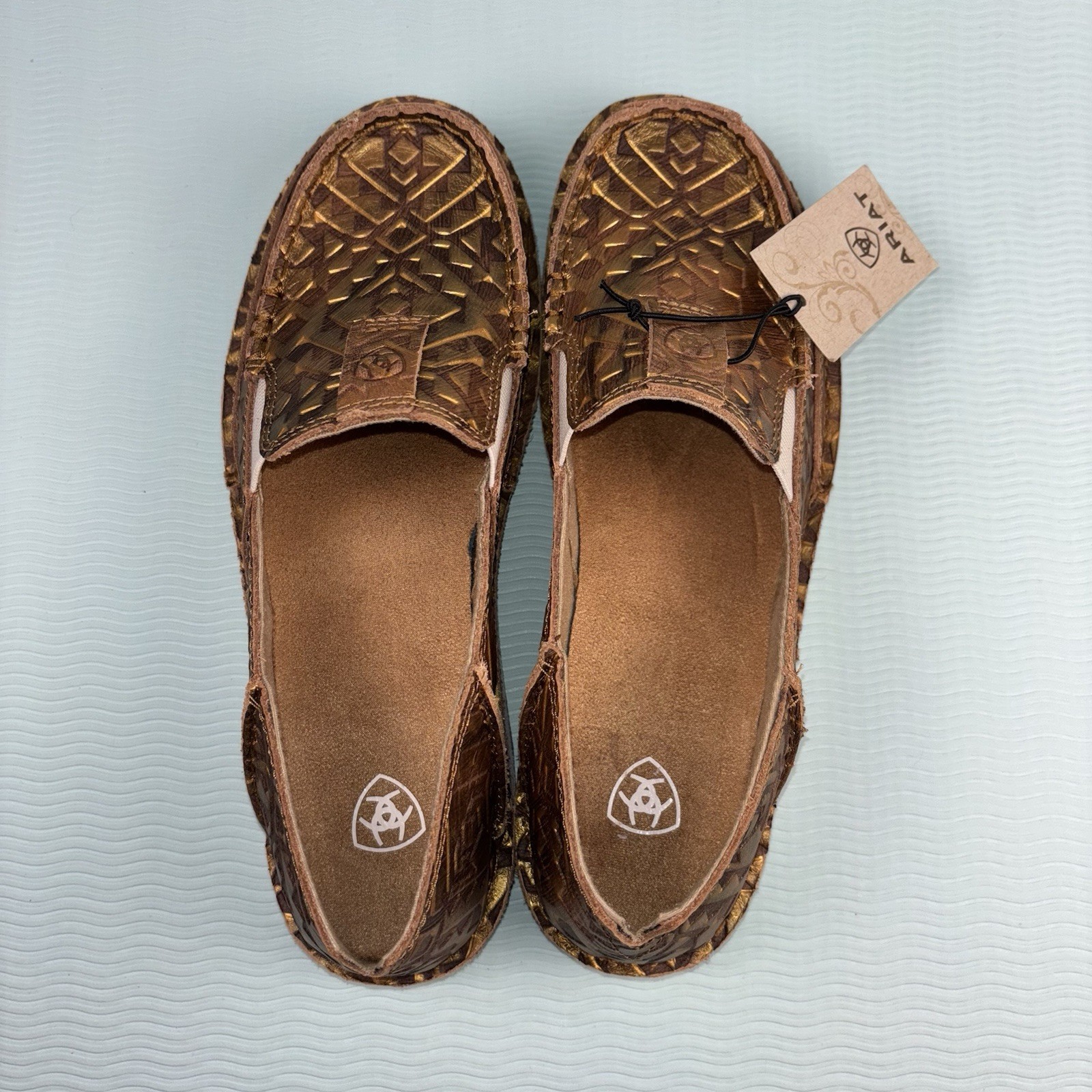 Ariat Women’s Tooled Leather Slip-On Shoes Size 6.5B Brown Western Loafers NWT