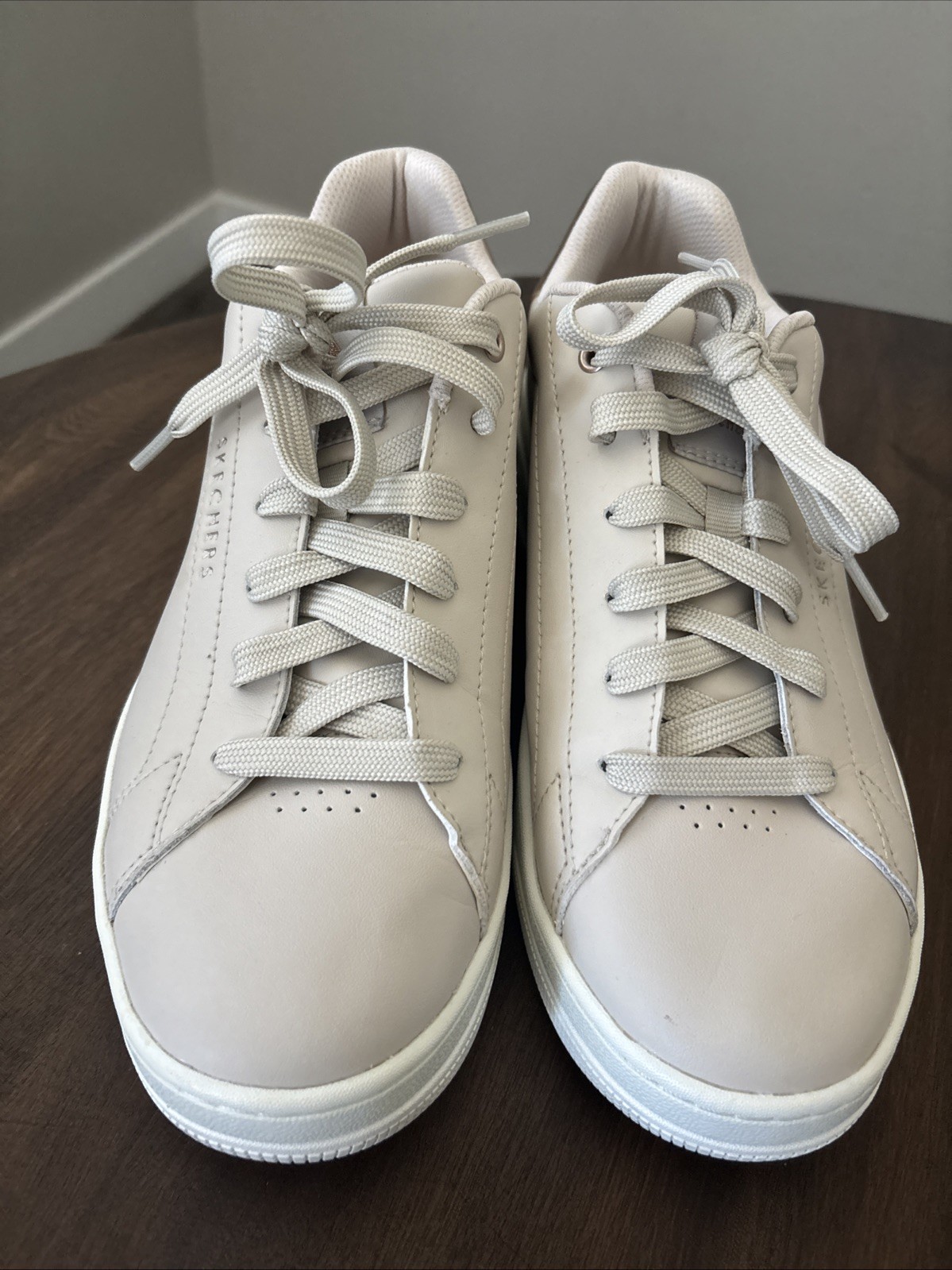 Skechers Shoes Wm Sz 9 Uno Court Natural Leather Lace Up Comfort Sneakers Rose