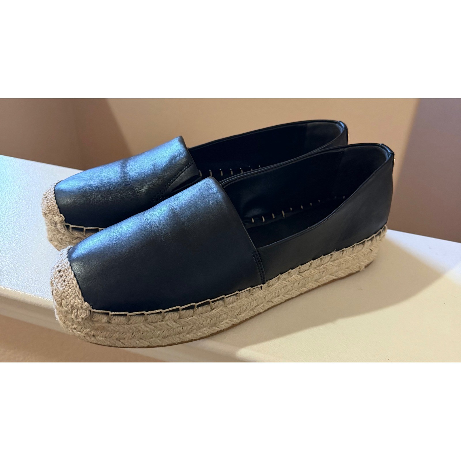 Michael Kors Black Leather Platform Chic Minimalist Espadrille Luxury Women’s 9