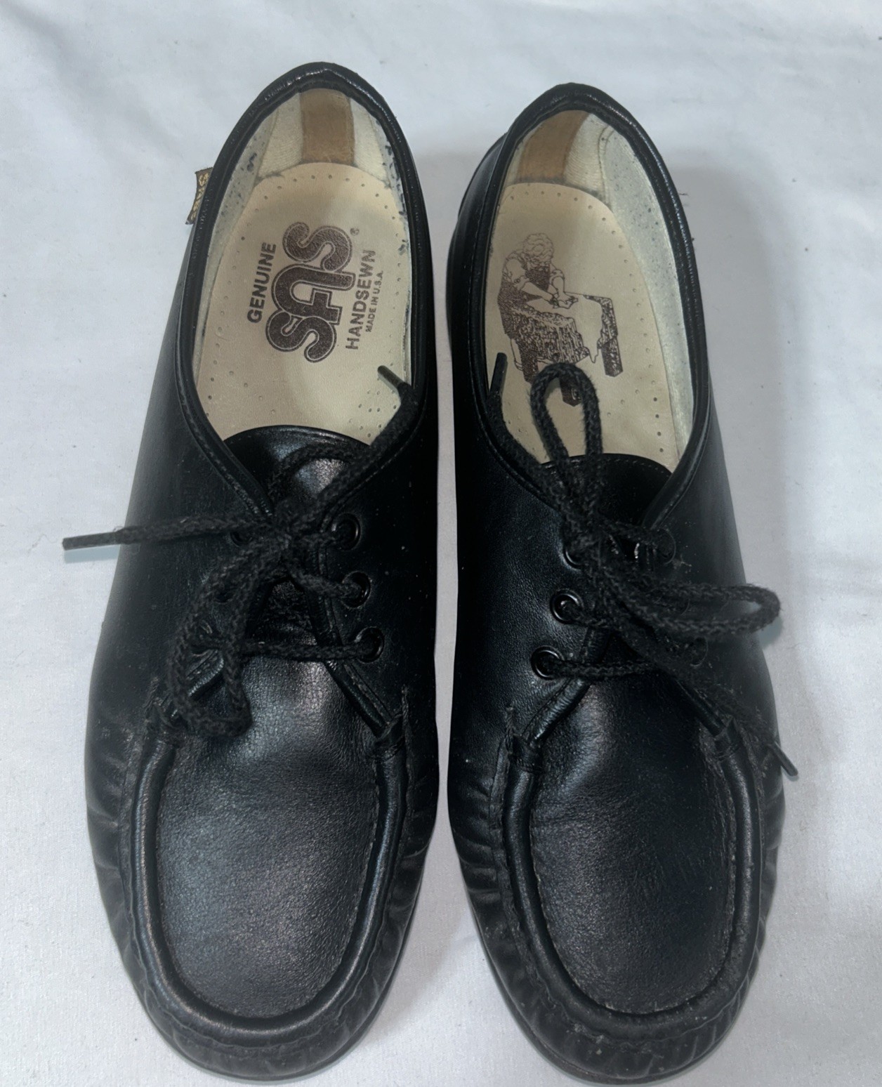 SAS Black Handsewn Leather Moc Toe Oxford Lace Up Walking Shoes Women’s 8.5