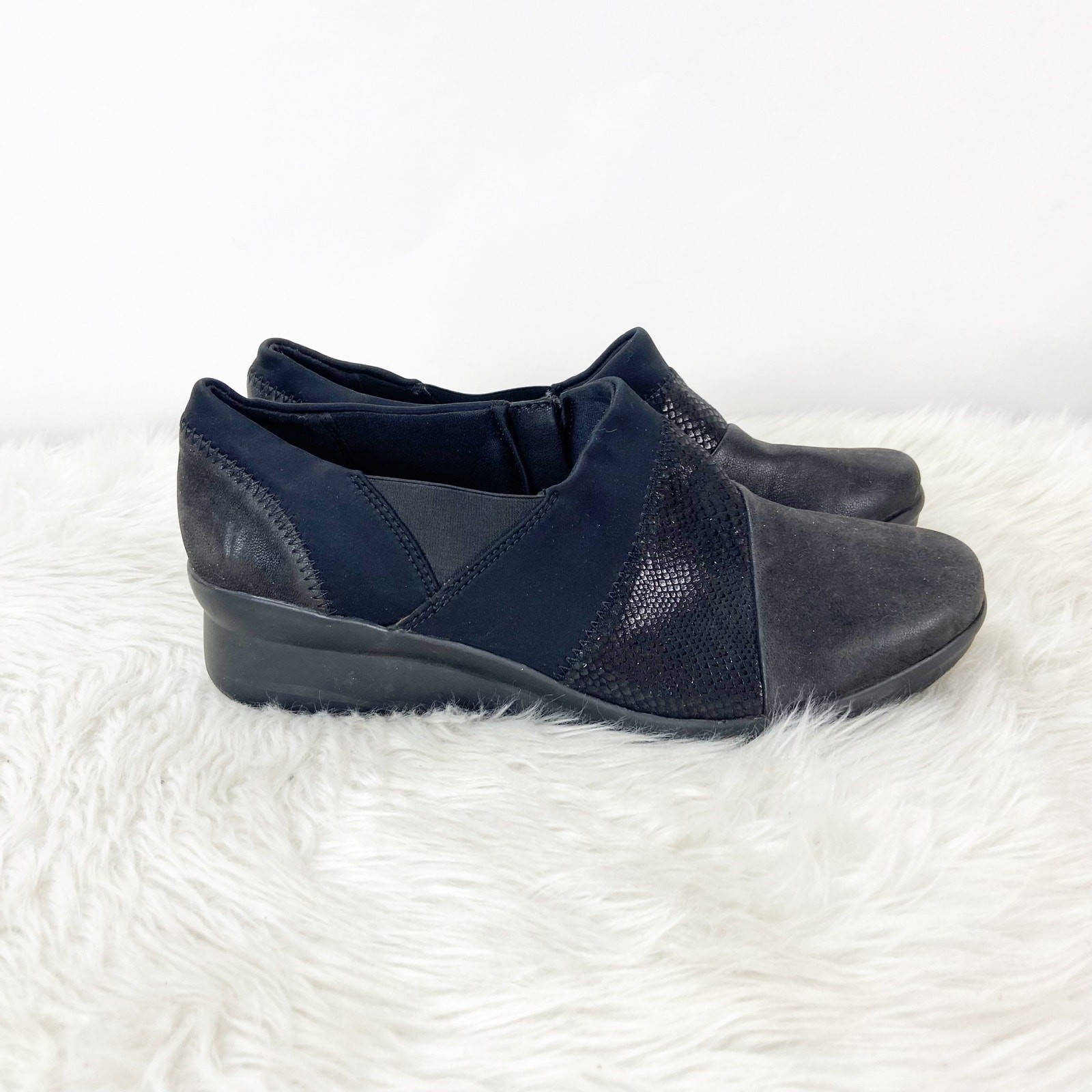Clarks Cloudsteppers 10 W Wide Womens Black Suede Textile Comfort Shoes