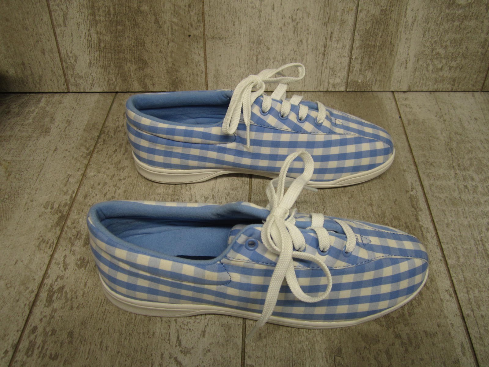 Easy Spirit Womens Blue White Check Cloth Comfort Shoes Size 8.5 W