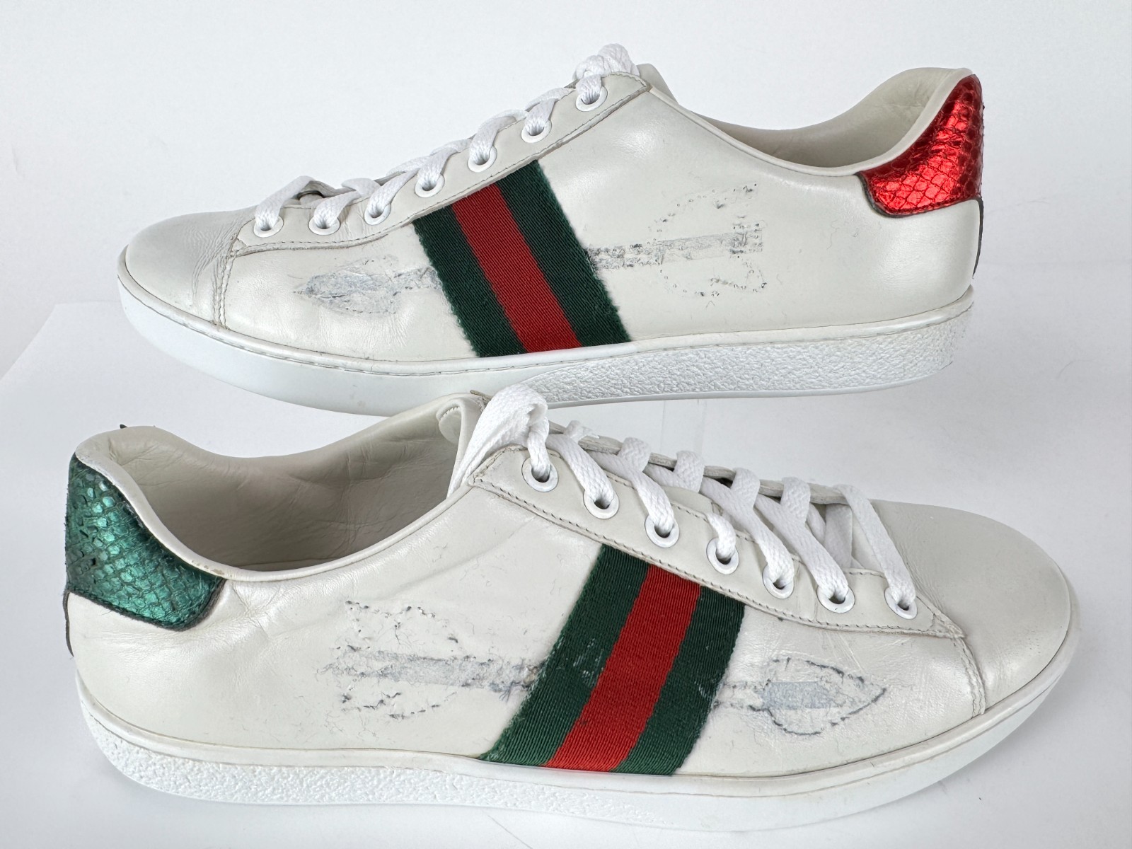 Gucci Wmn Auth Ace No Arrow White Leather Web Sneakers 9.5 US 39.5 EU Shoes Box