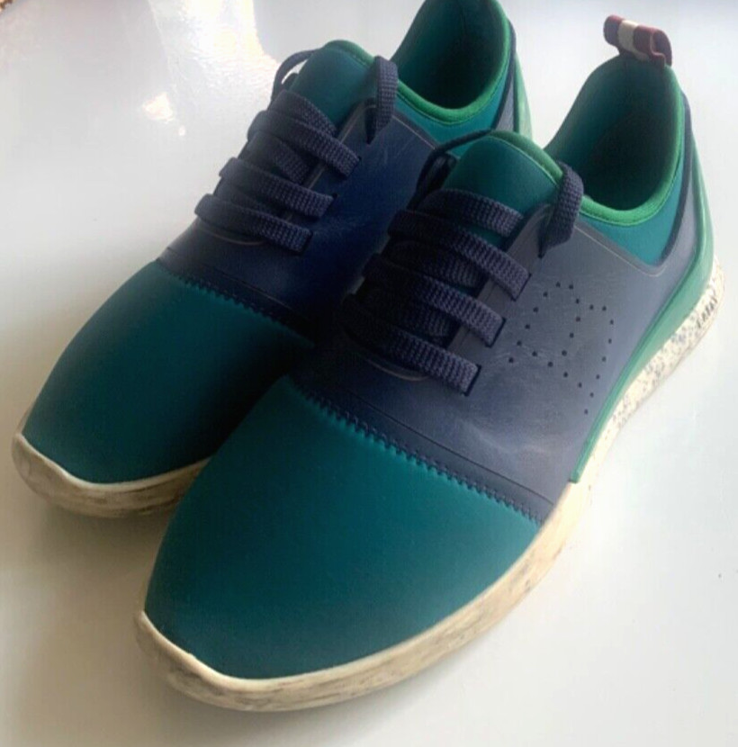 BALLY Sneakers 6 AVELLE Neoprene Runner Azure Turquoise Navy Lace Up Low 36.5EU