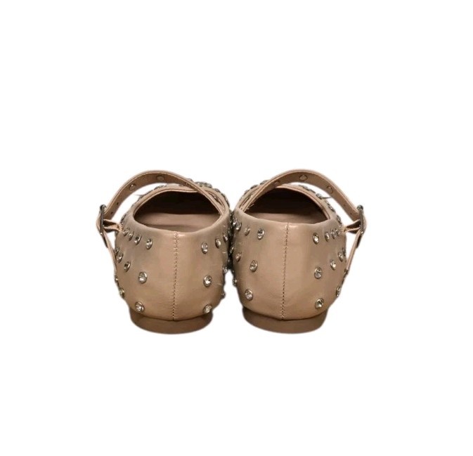 Berness Felicity Studded Mary Jane Ballet Flats Womens 6.5 Beige Nude Coquette