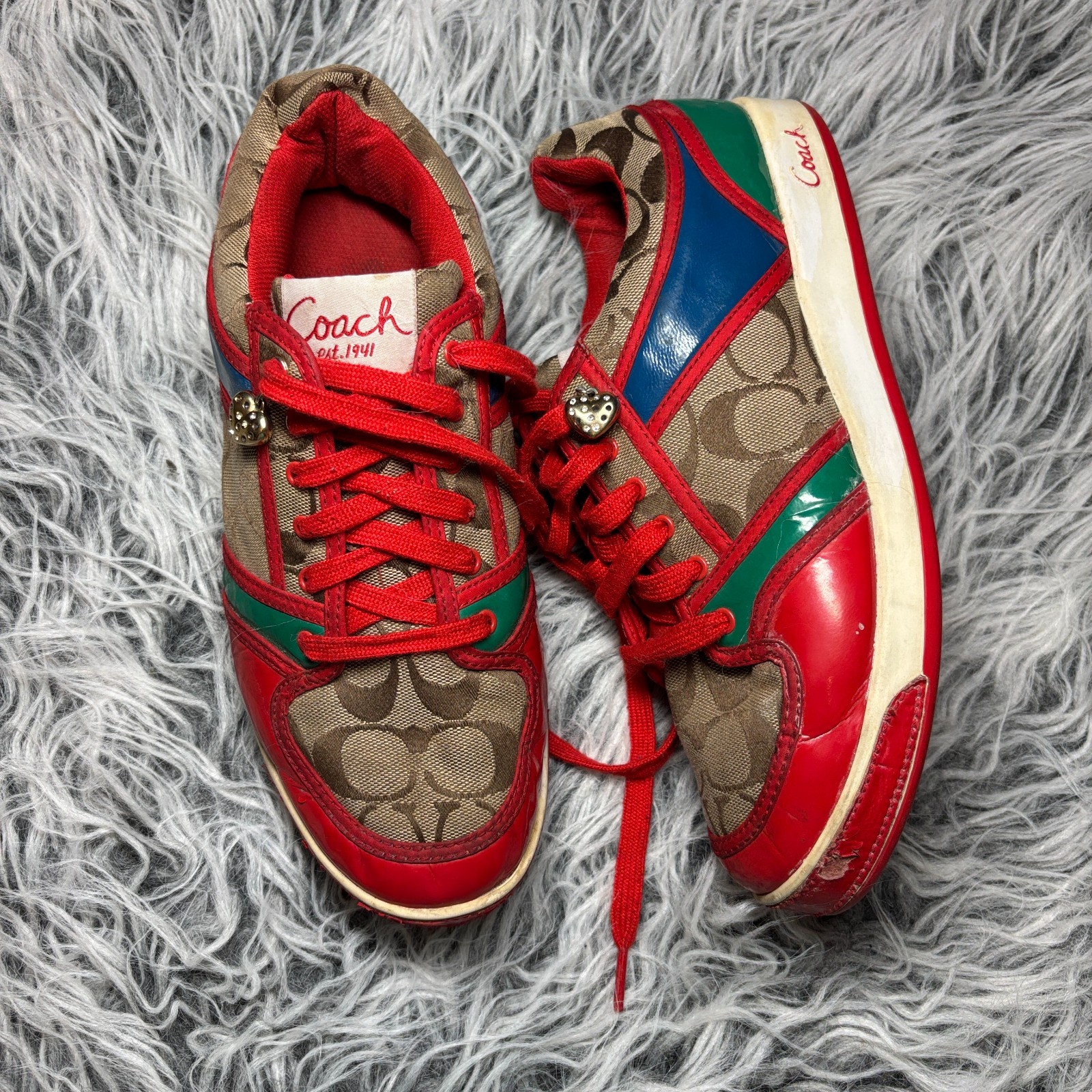 VTG Coach Canvas Leather Sneakers Red Monogram Signature Colorblock US Sz 9.5
