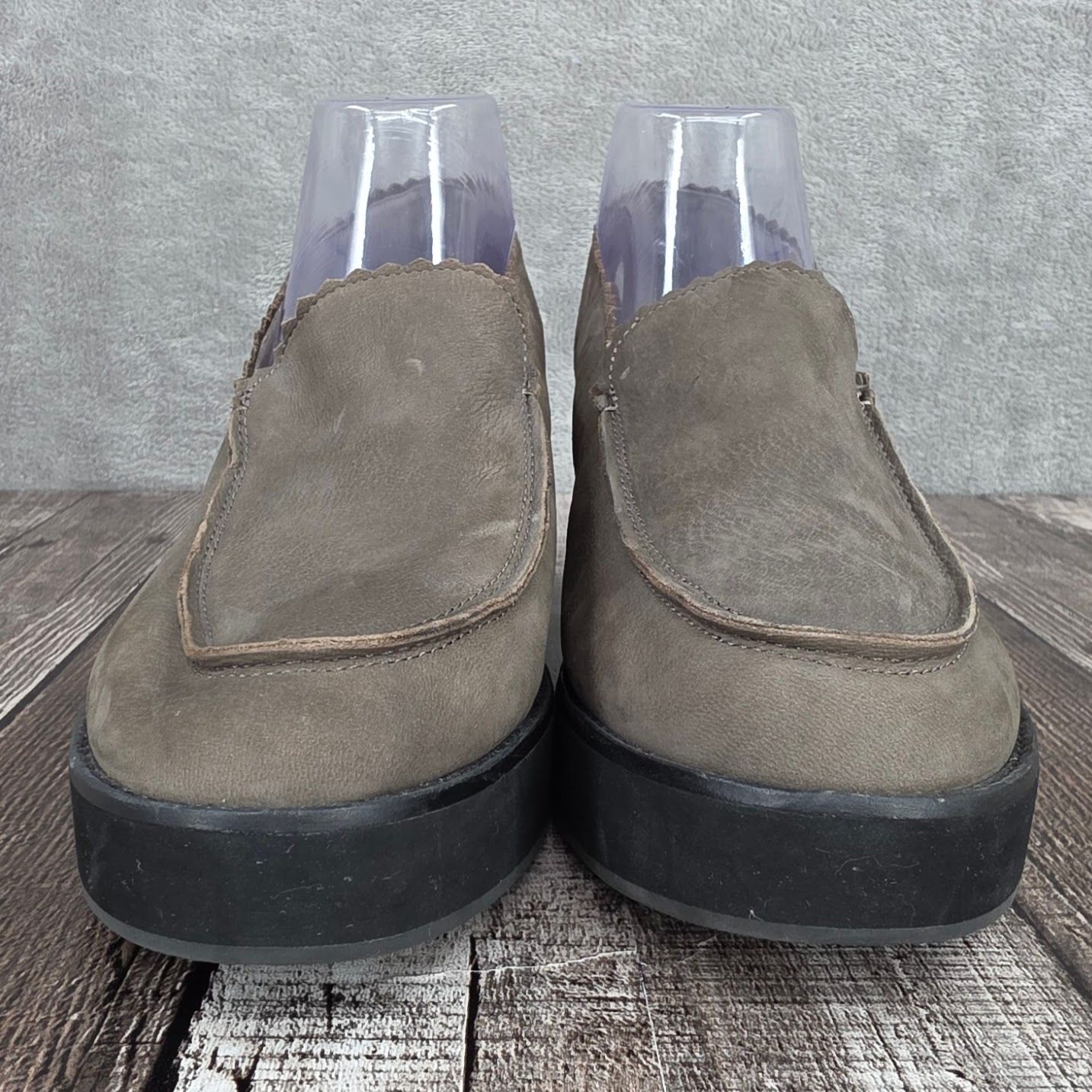 Eileen Fisher Harria Platform Loafers 11 Slate Grey Tumbled Nubuck Leather Chic