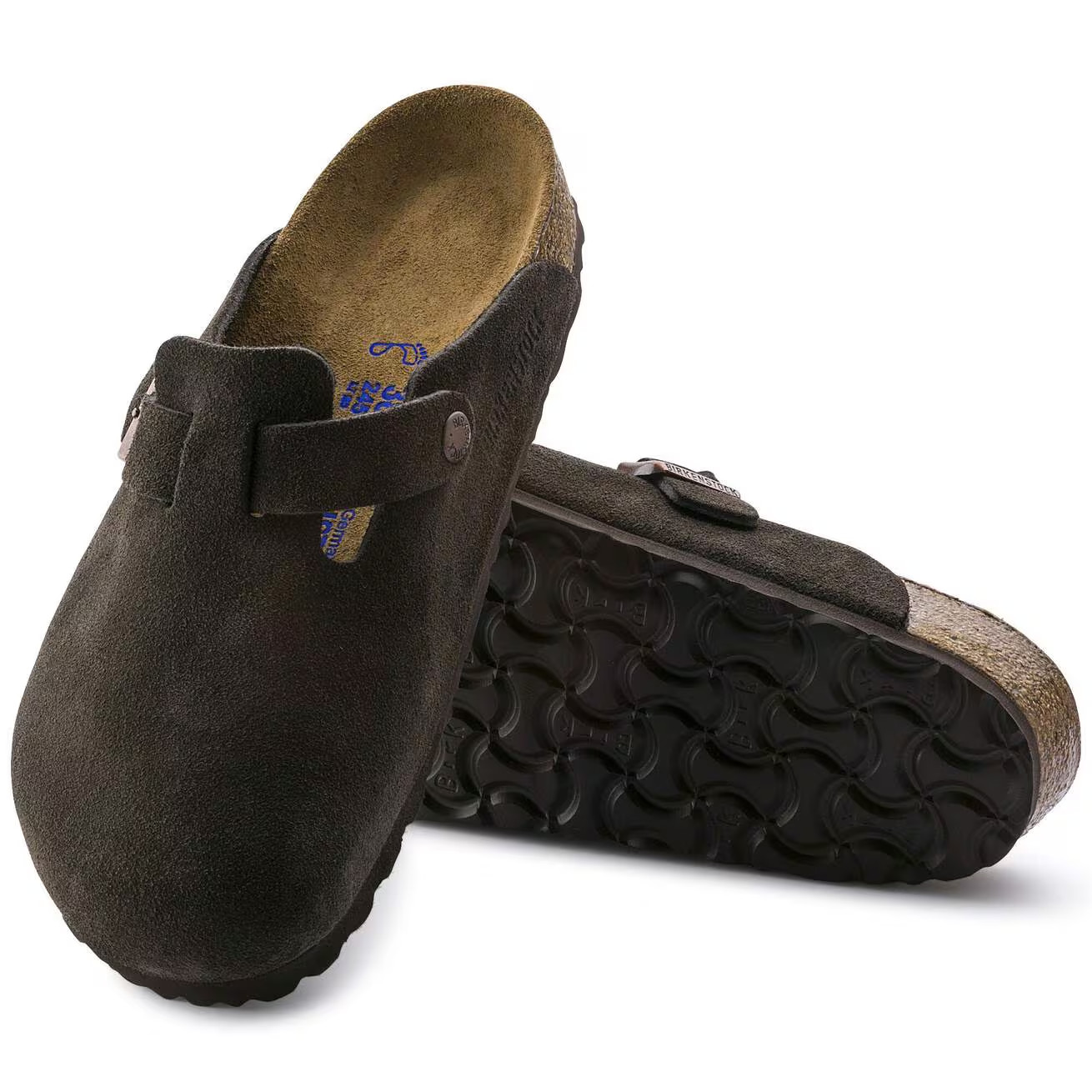 Birkenstock Boston Suede Leather Soft Footbed Unisex Shoes Clogs Mocha/Black