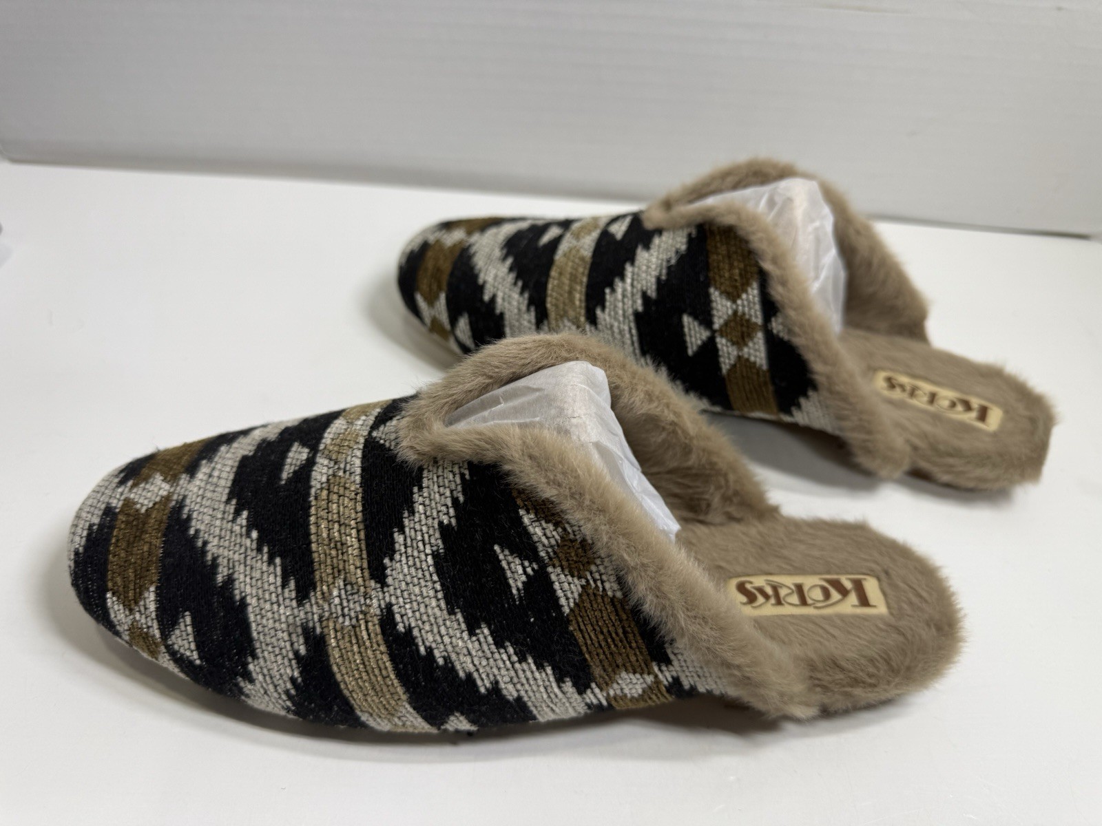 Korks by Kork Ease Size 9M Nile Tan Fuzz Lined Mule Slide Slippers Tan Black NIB