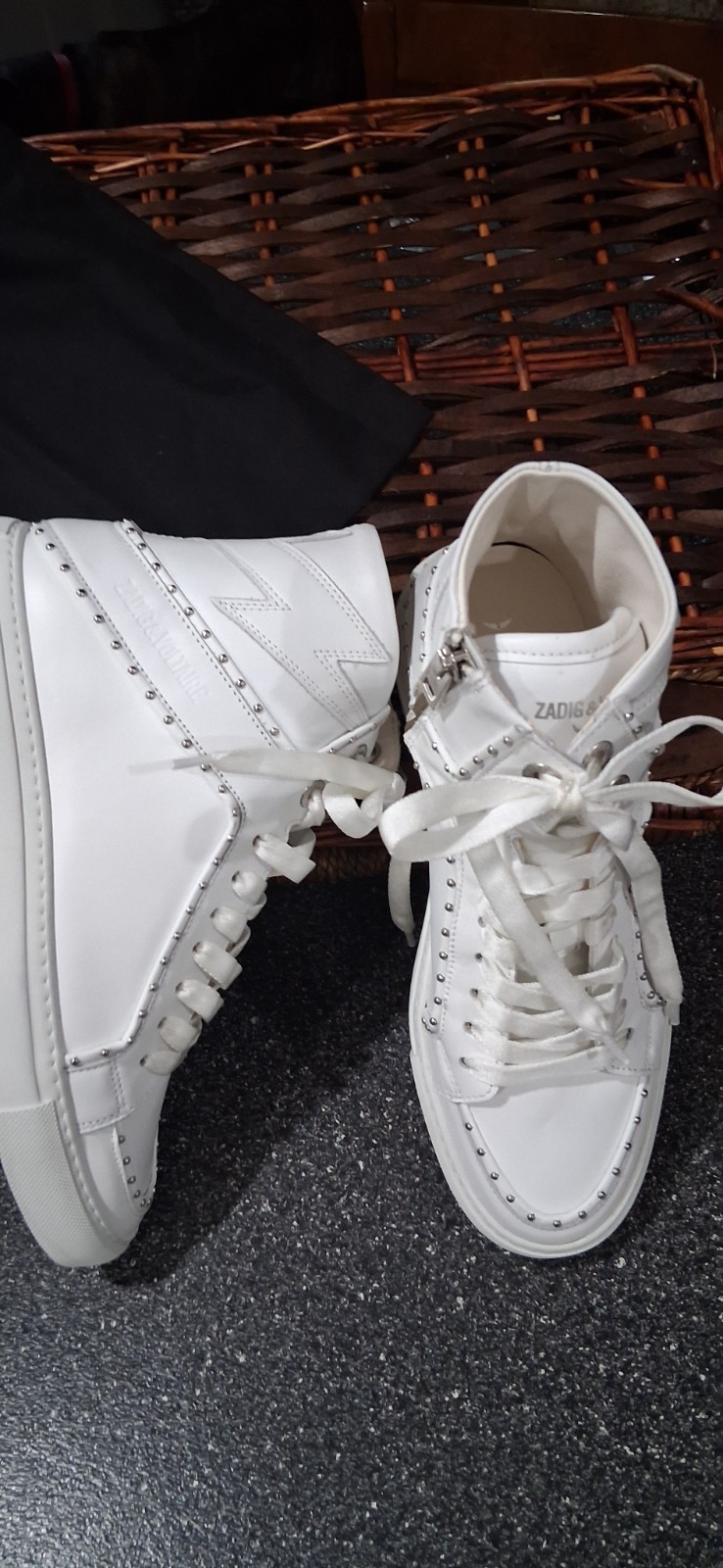 Zadig & Voltaire Designer Studded Hi Top Sneakers White Leather Womens 8 8.5