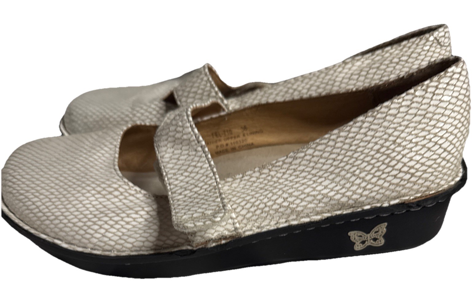 Alegria Fel-710 Women’s Size 38/ 7.5 Mary Jane White Patent Snake Leather Shoes