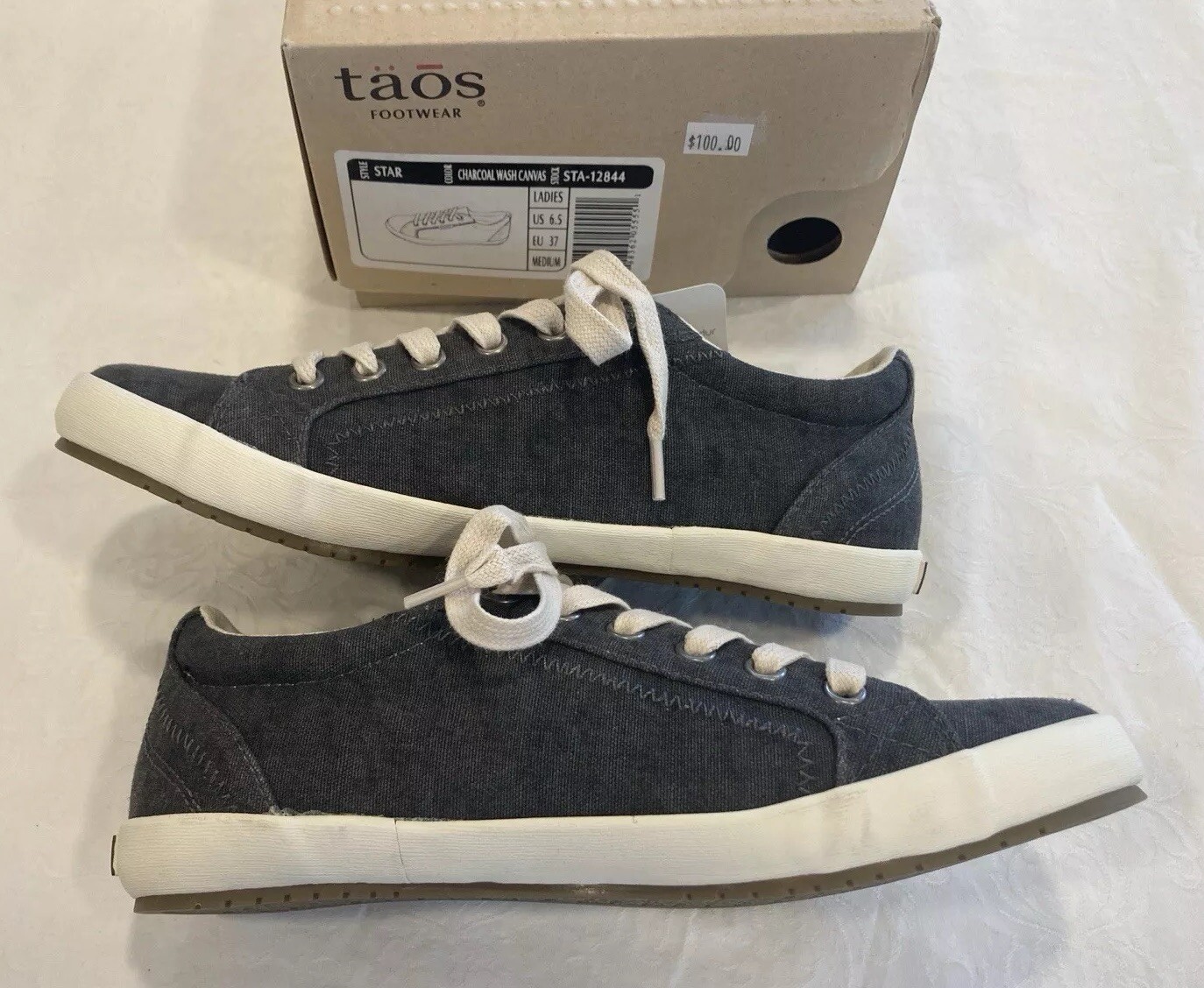 Taos STAR In Charcoal Wash Canvas In Size US 6.5—Best Seller! Comfy! NEW IN BOX
