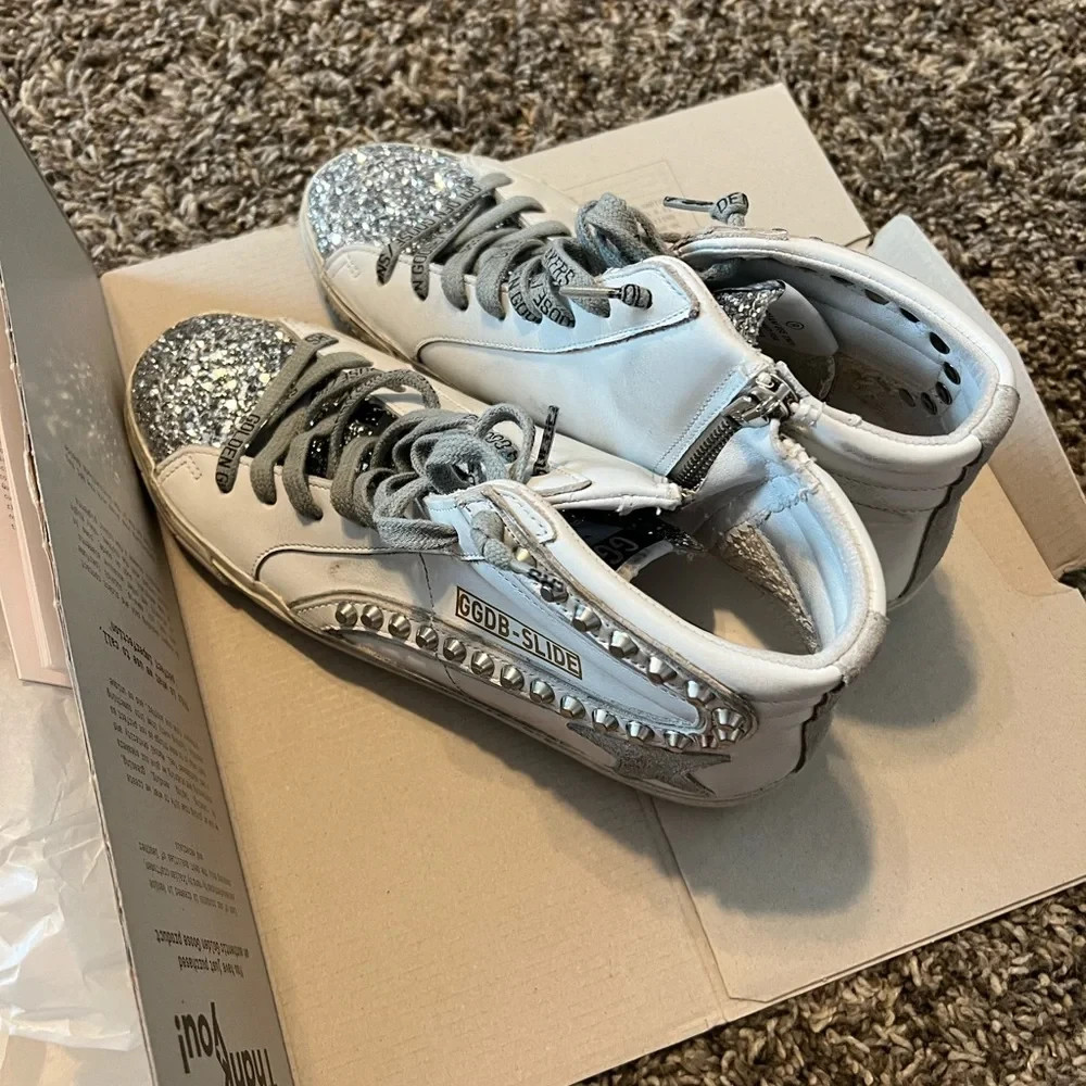 Golden Goose Slide Sneakers White Ice Swarovski Silver NWT – Women’s Shoes – NEW