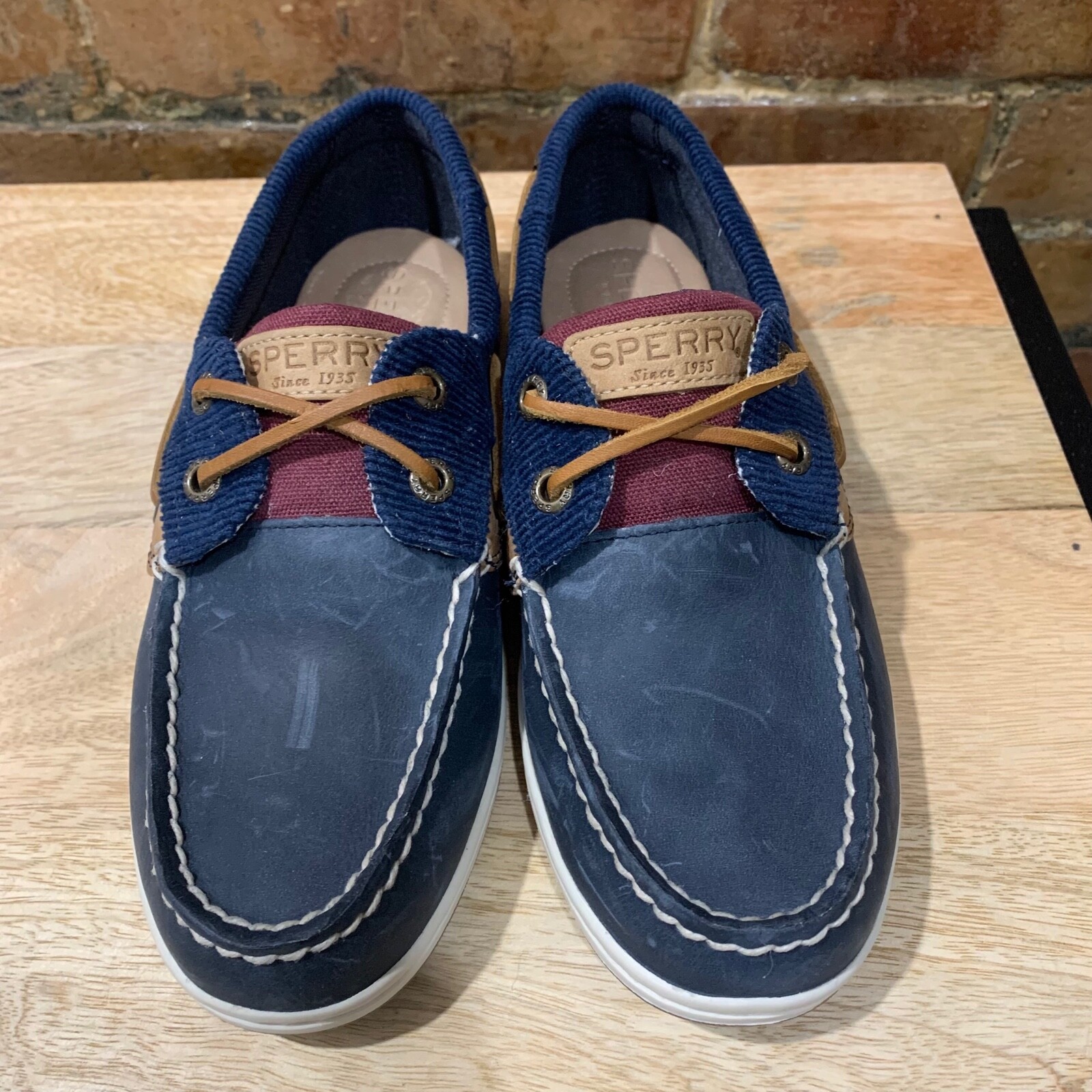 NEW! Sperry Koifish Navy/Burgundy Leather Boat Shoes Women’s Size 5.5 (STS84072)