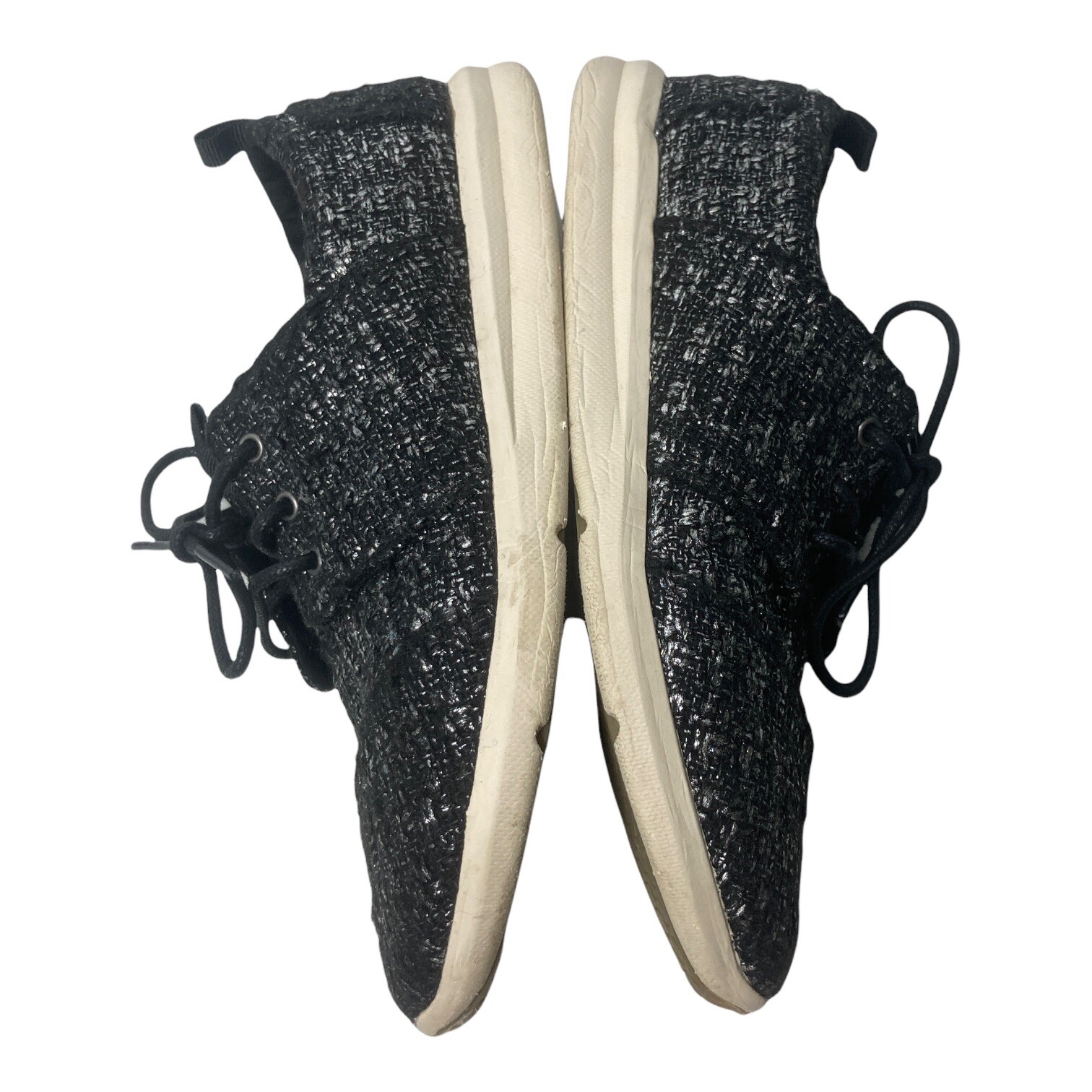 Toms Del Rey Women Size 6.5 EU 37 Textured Fabric Black Silver Lace Up Sneakers