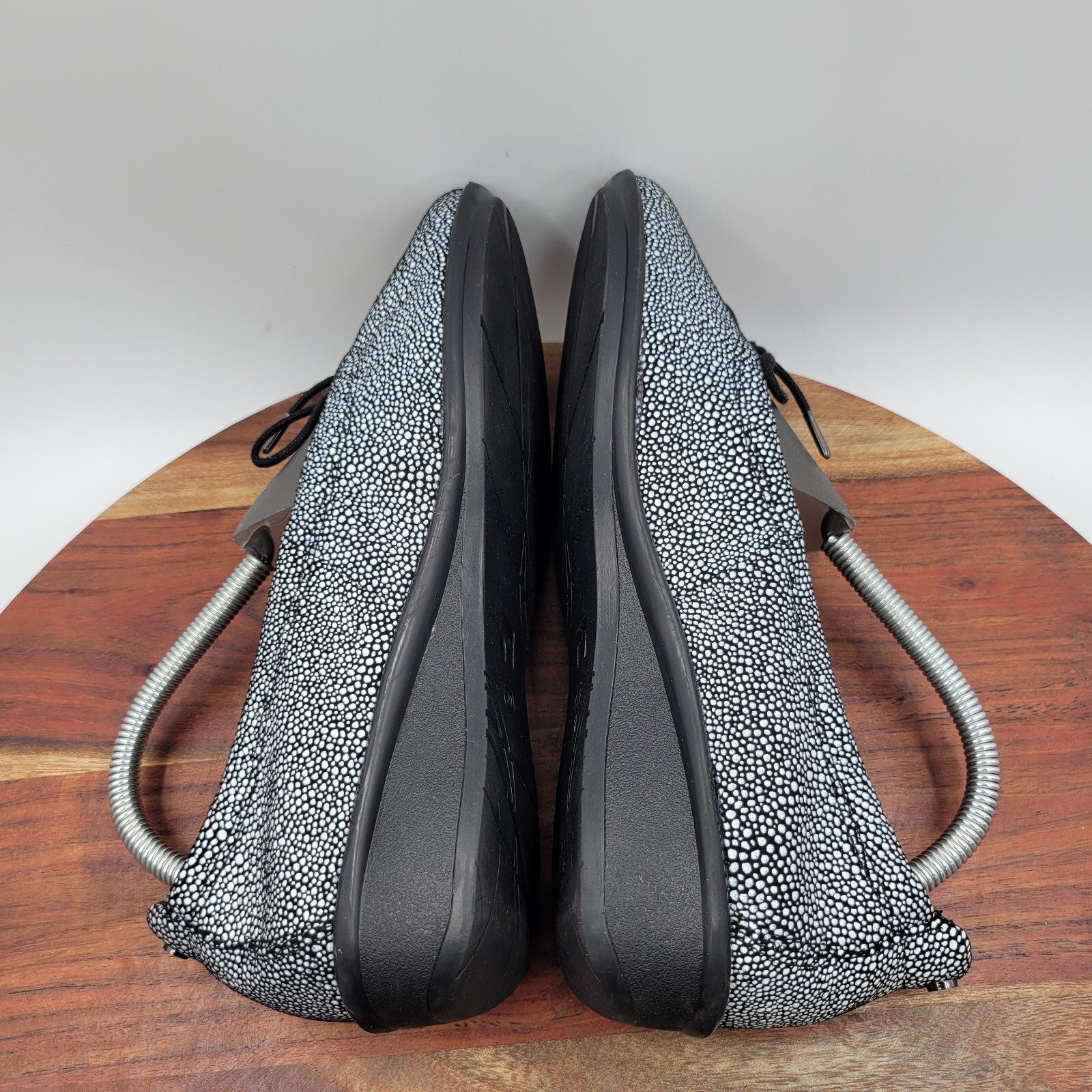 Revere Marrakesh Loafer Shoes Women’s 8W Wide Black White Leather Spotted Wedge