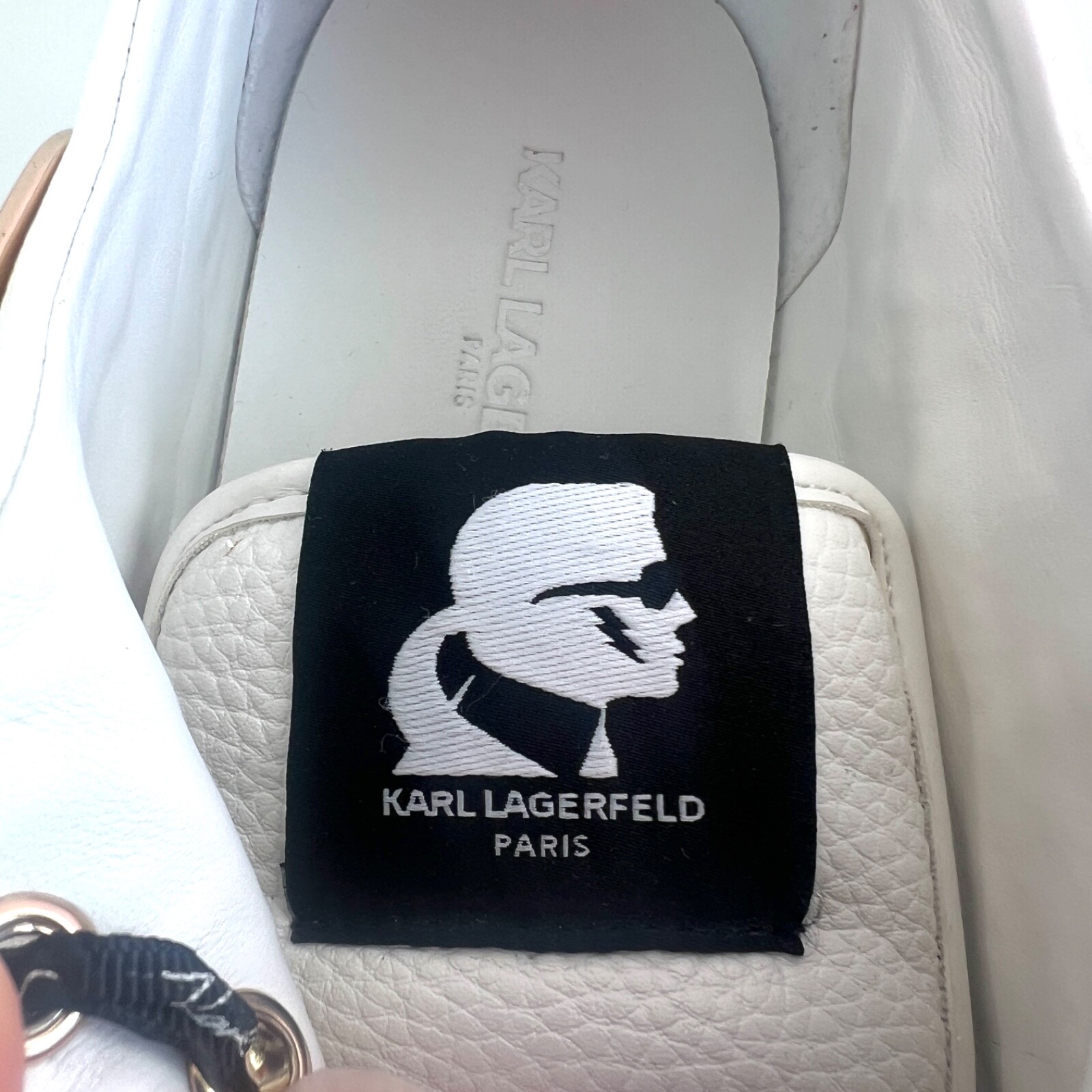 Karl Lagerfeld Paris Cate Pins Women’s 7.5 M White Tumbled Leather Low Sneakers
