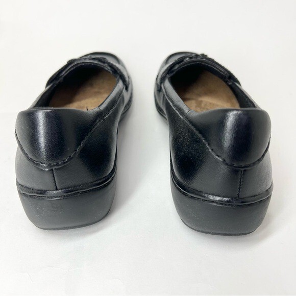 Clarks Women’s Cora Haley Mixed-Texture Tie-Top Loafers Black Leather Size 7.5M
