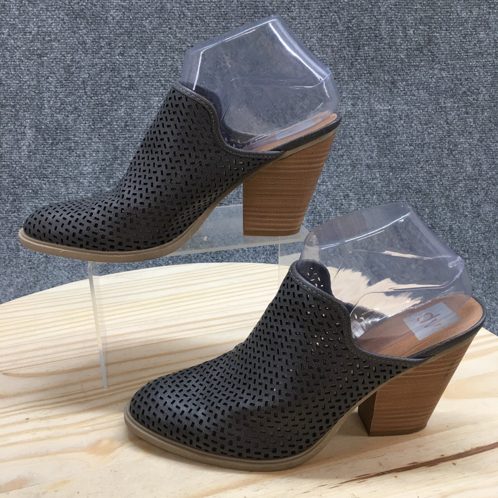 Dolce Vita Mules Womnes 9 Kenli Slip On Gray Faux Leather Block Heels Almond Toe