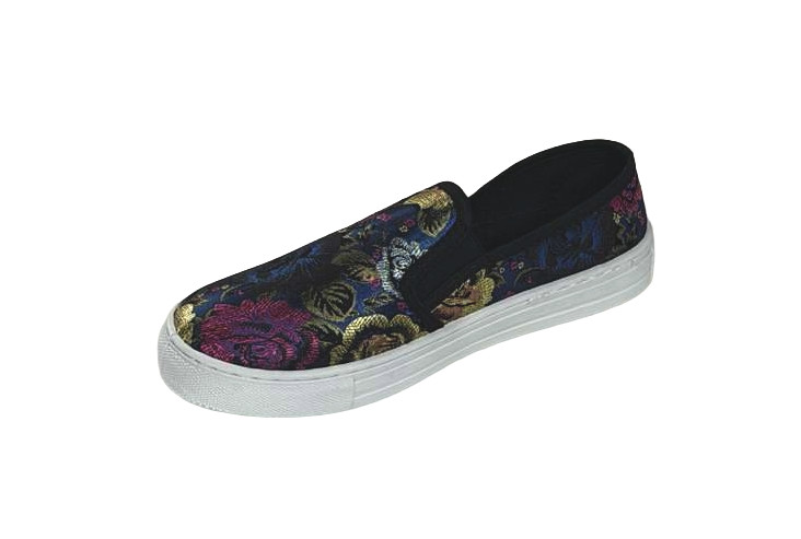 Qupid Reba-159C Women Slip-On Sneakers Floral Brocade Casual Loafer Shoes