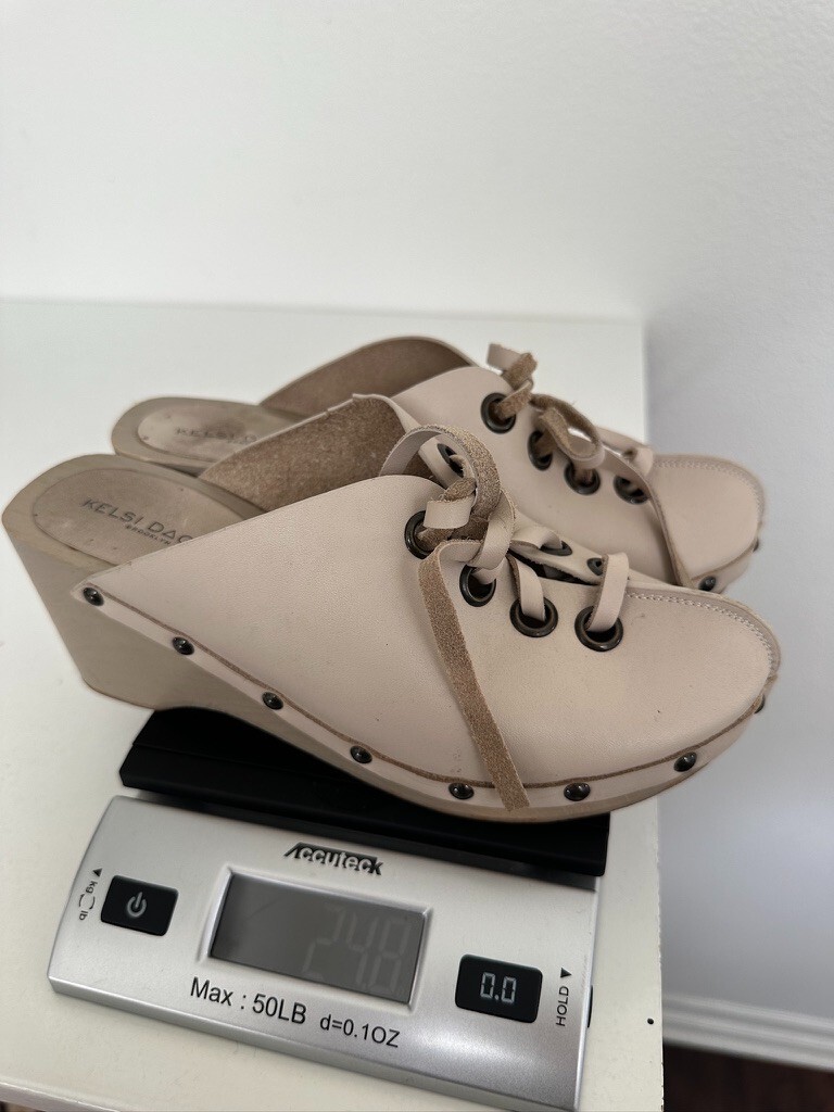 Kelsi Dagger Lace Up Clogs Wedge Leather Taupe Beige Bohemian School Women’s 6.5