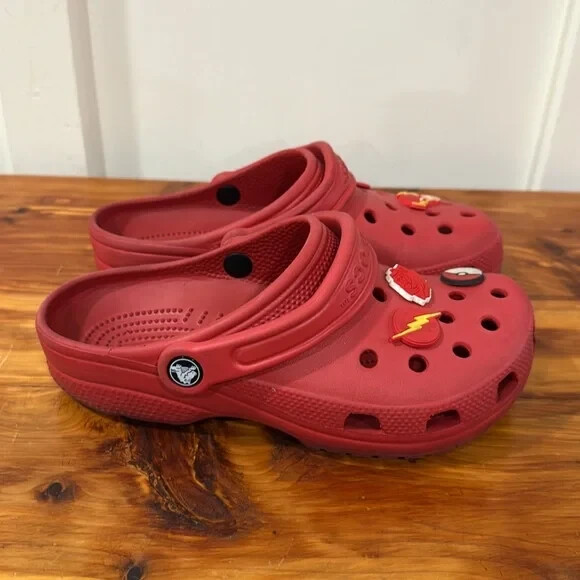 Crocs Classic Red Clogs with Jibbitz Rose Flash Pokemon Captain America M5 W7