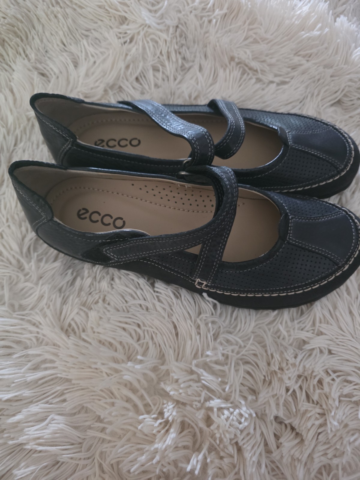 ECCO Shoes Womens 38 Casual Comfort Hook And Loop Mary Jane Black Leather US 7.5