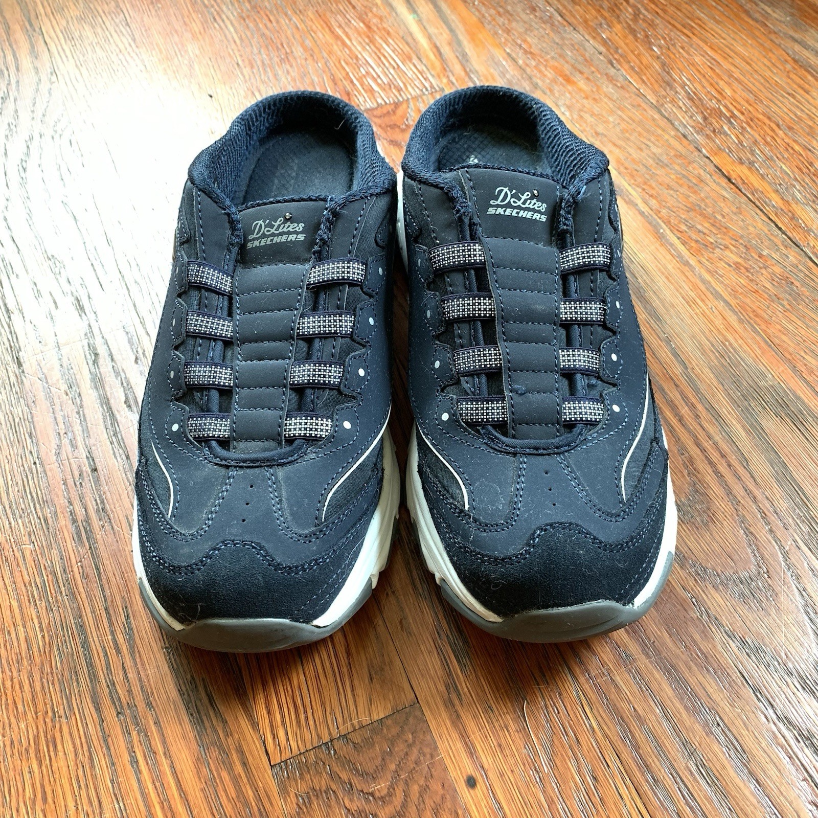 Skechers D’Lites Sneakers Women Size 10 Shoes Blue White Slip On Navy White Mule