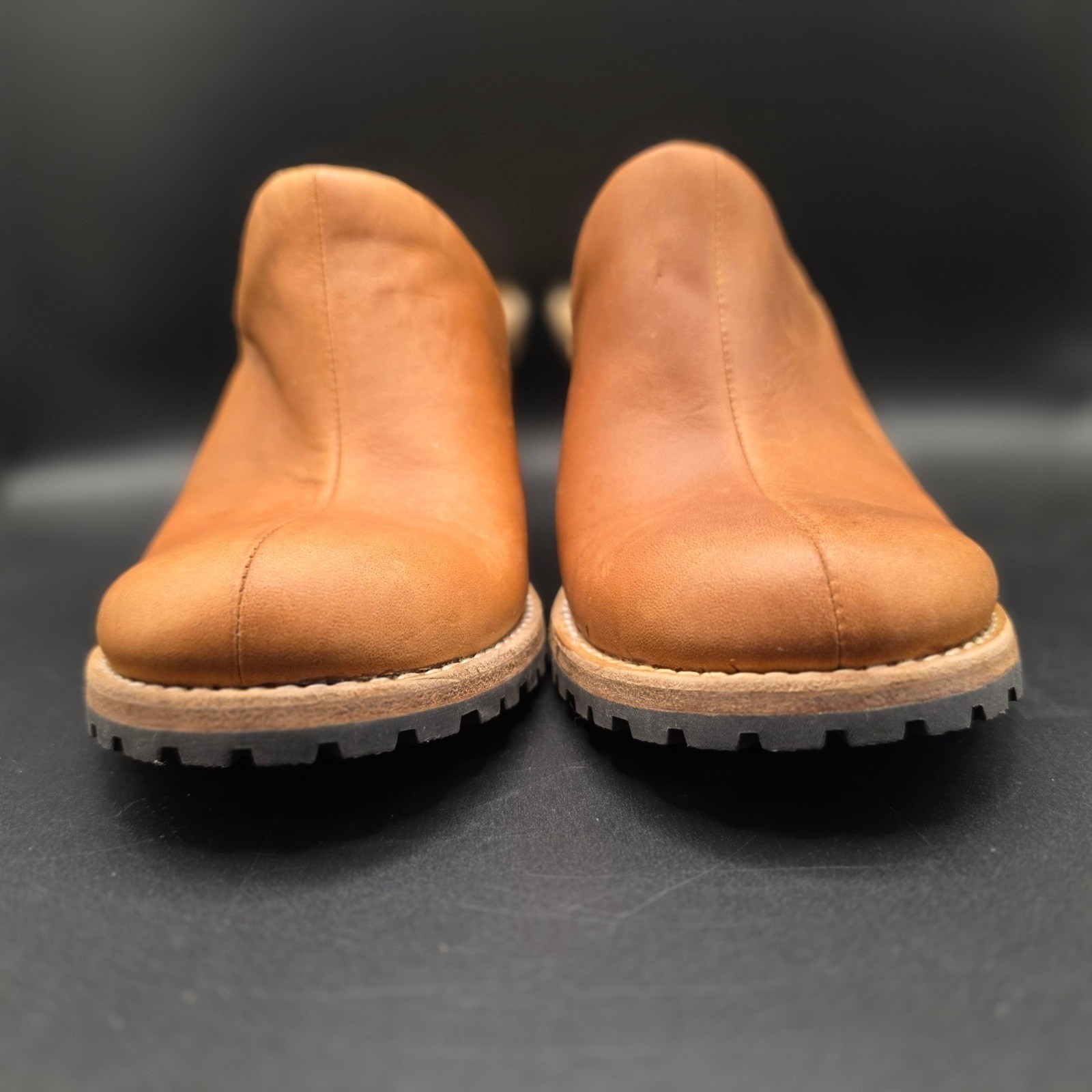 Woolrich Tan Leather Clog Mules Womens 6.5 M Lug Sole Stacked Heel Slip On Shoes
