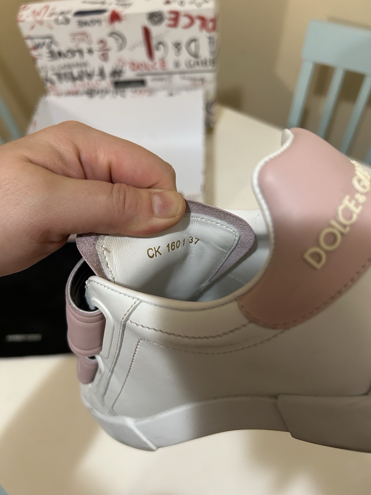 Dolce & Gabbana White/Pink Hook & Loop Low Top Athletic Sneakers CK 1601