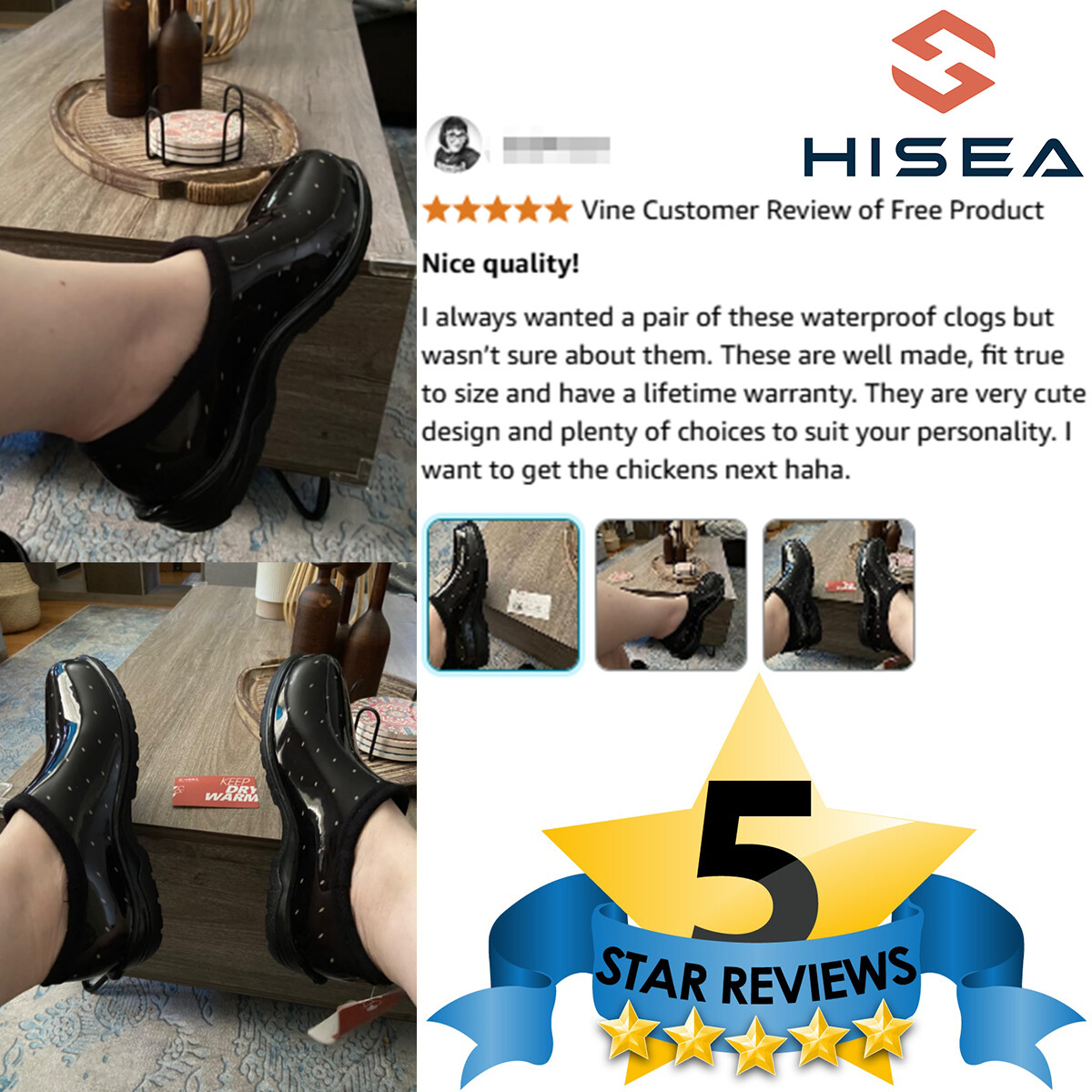 HISEA Women Slip-On Garden Shoes Waterproof Rain Work Clogs Nurse Walking Shoes