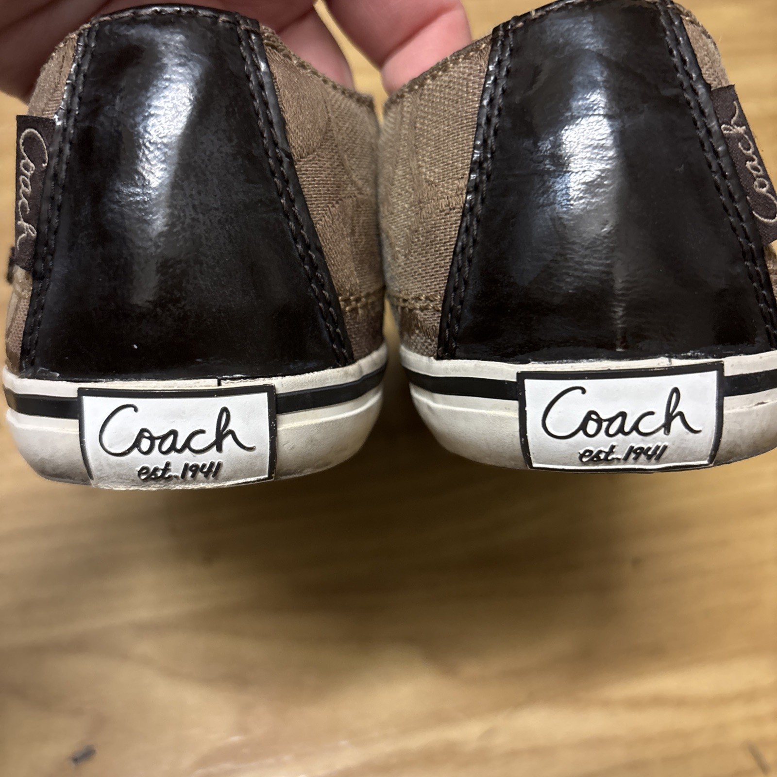 Coach Keeley Khaki Signature C Logo Sneakers Slip On Shoes Embroidered Women 8.5