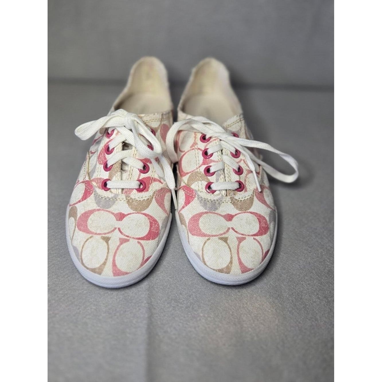 Coach Klare Signature Canvas Sneakers Pink White Lace Up Shoes Women’s 9B