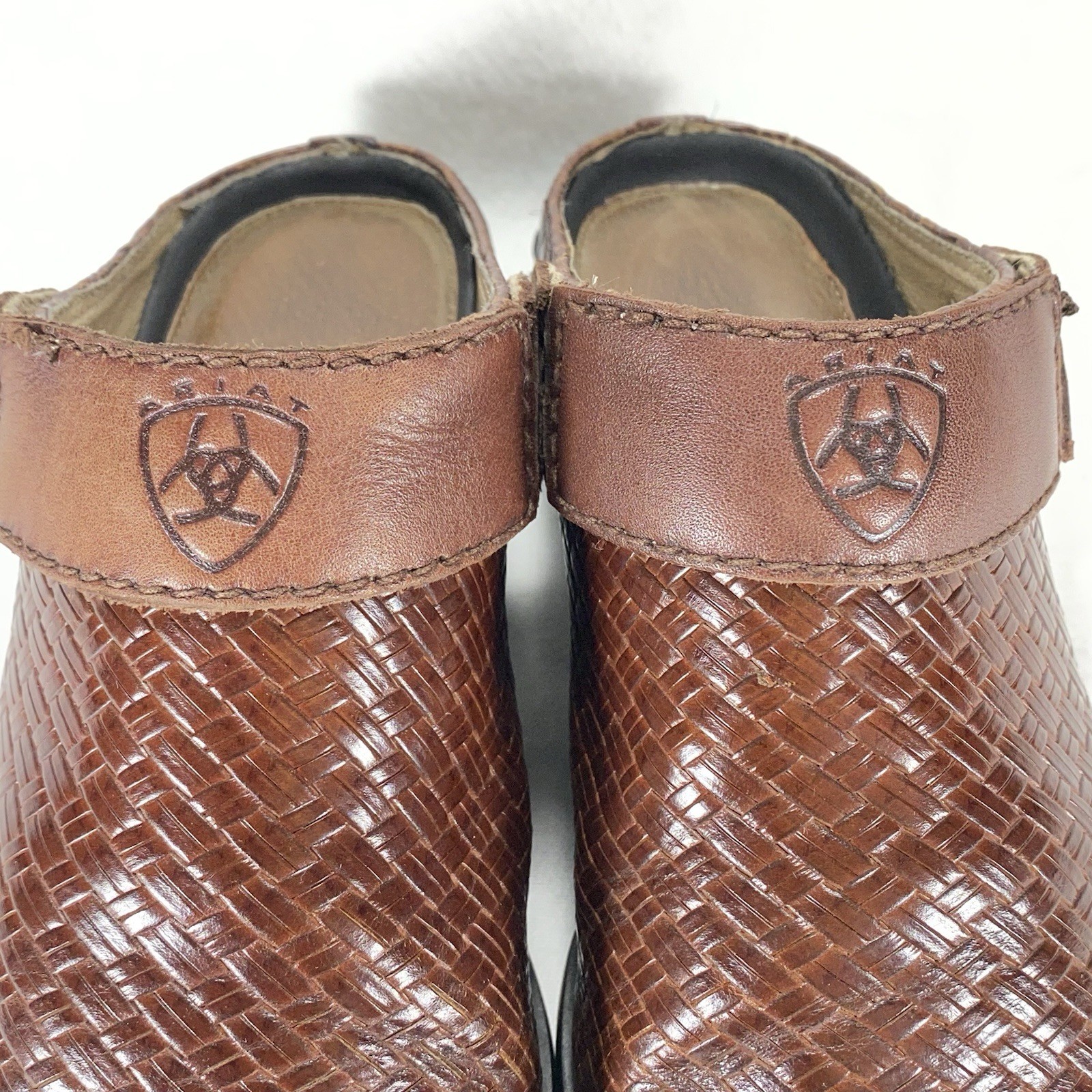 Ariat Mules Womens 7.5 Brown Leather Slingback Woven Clogs Western Cowboy Rodeo