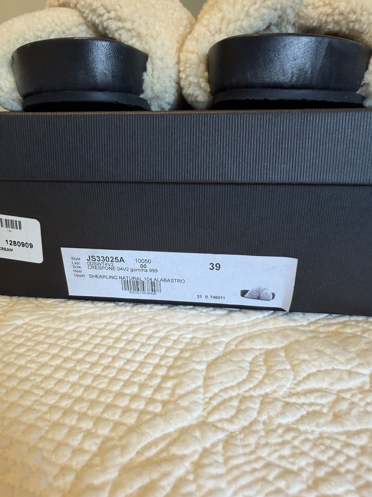 Jil Sander Genuine Shearling, Black Leather Slide, Size 39, Excellent Condition