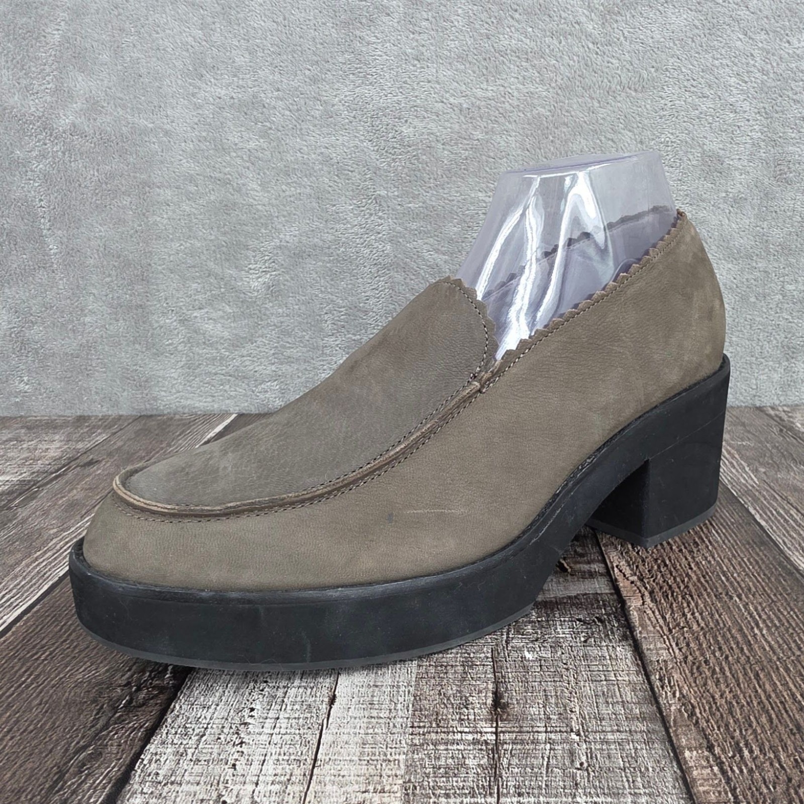 Eileen Fisher Harria Platform Loafers 11 Slate Grey Tumbled Nubuck Leather Chic
