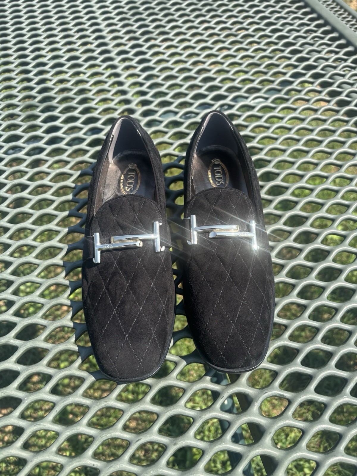Tods Women Quilted Loafers Suede Diamond Pattern Italy Size 36