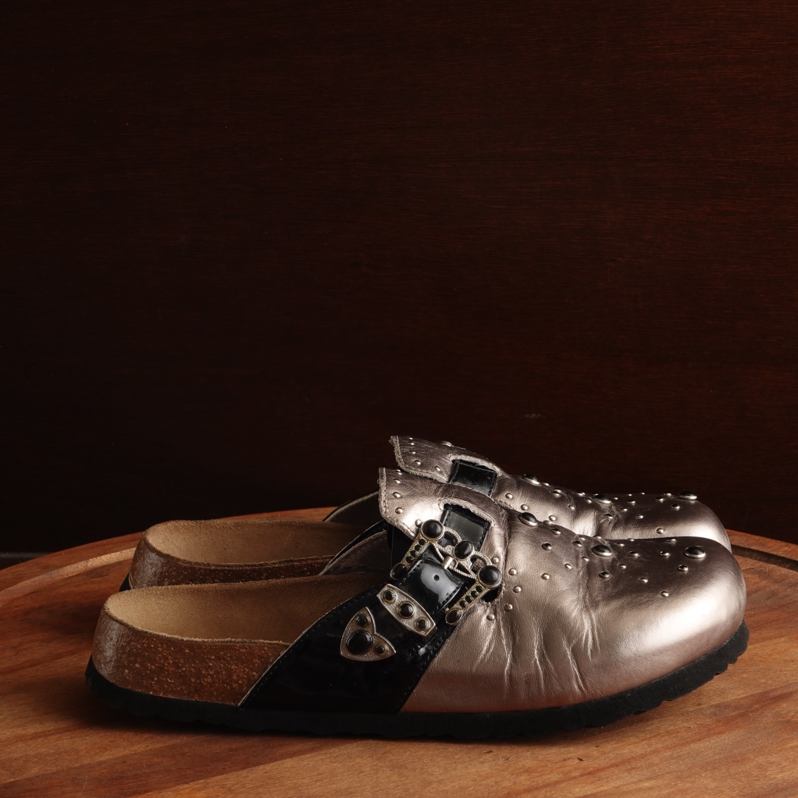 Betula Birkenstock Mules Womens SZ 9 Pewter Rocko Leather Studded Slip On Shoes