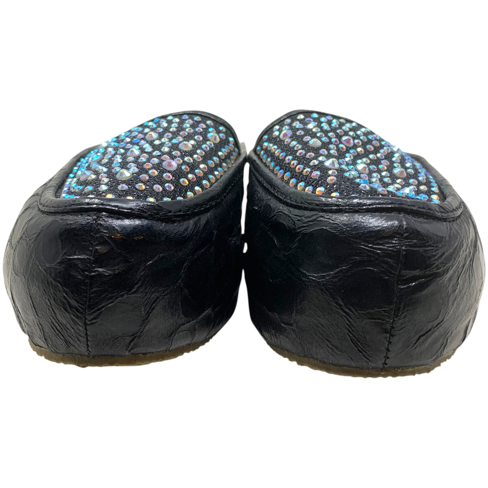 John Fashion Black Rhinestone Mule Slides Flatform Sparkle AB Crystal Sz 10