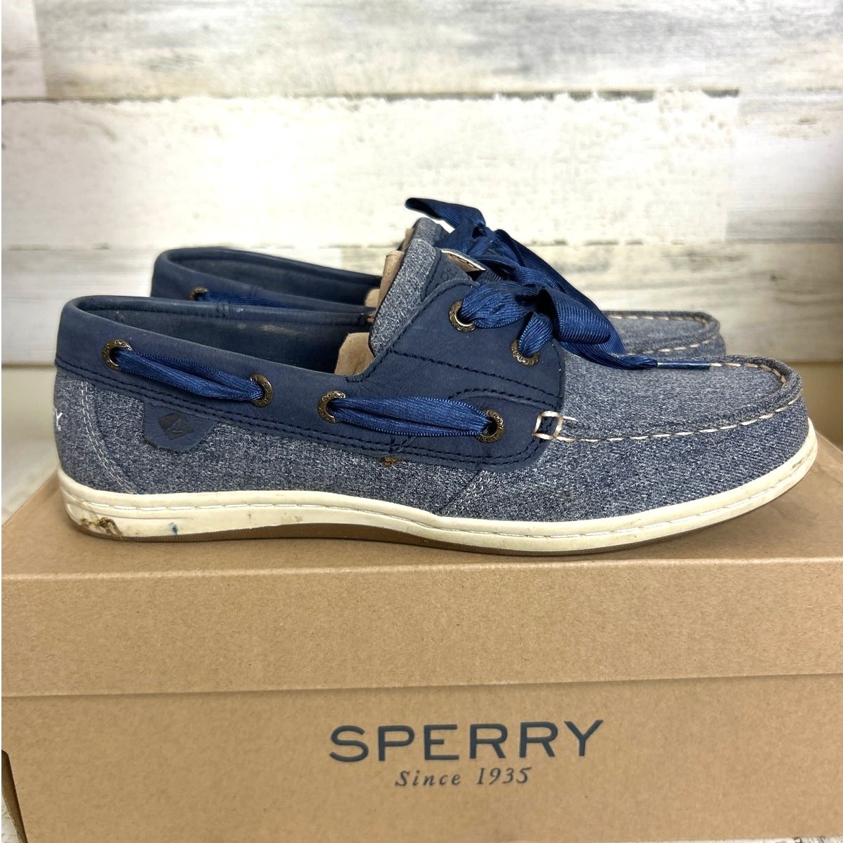 Sperry Womens 7.5 Koifish Sparkle Canvas Boat Shoe Loafer Ribbon Lace-Up Leather