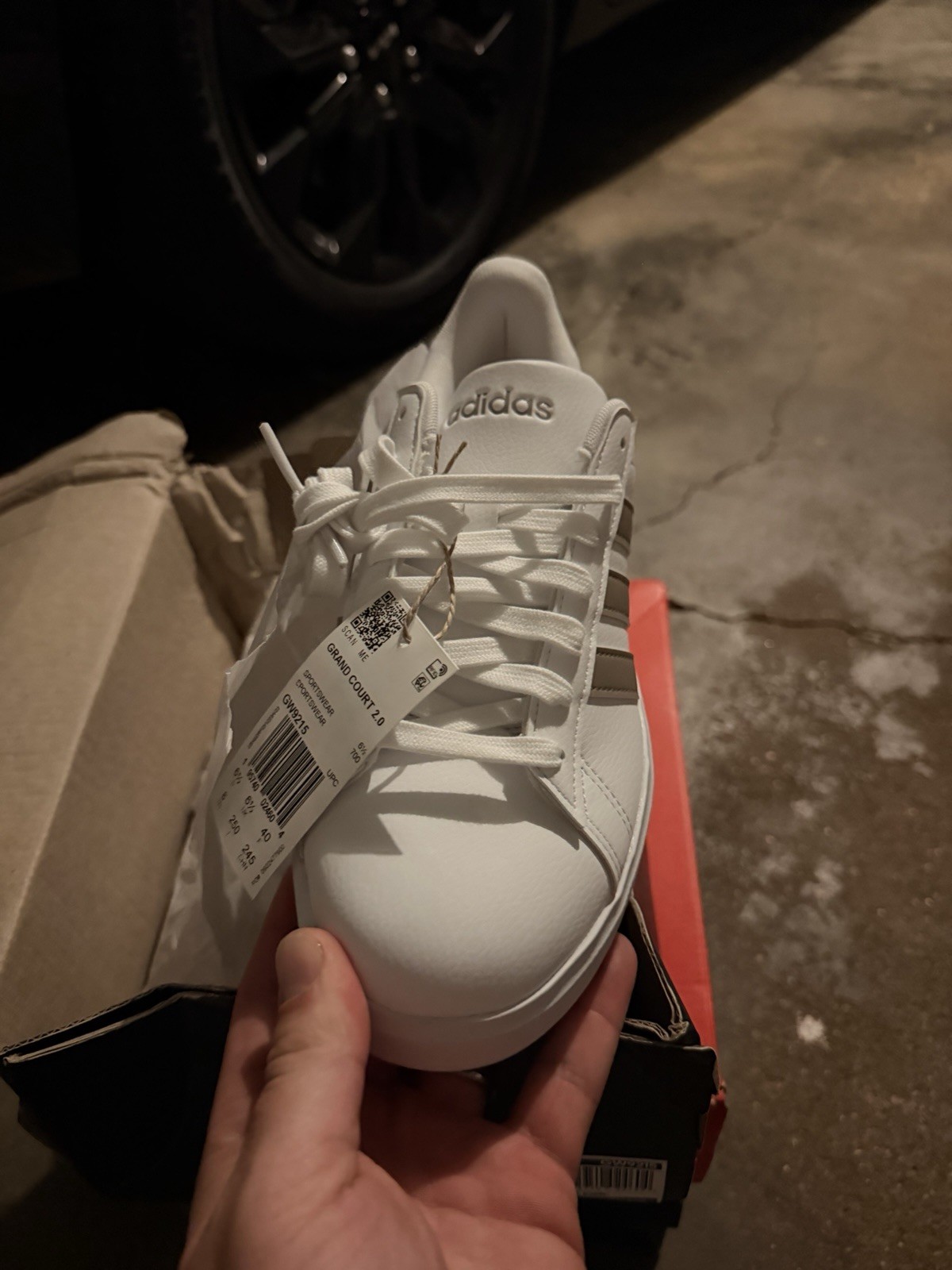 Brand New Adidas Grand Court 2.0 Wmns Lows Sz 8W/6.5M Shoes White/Silver Stripes