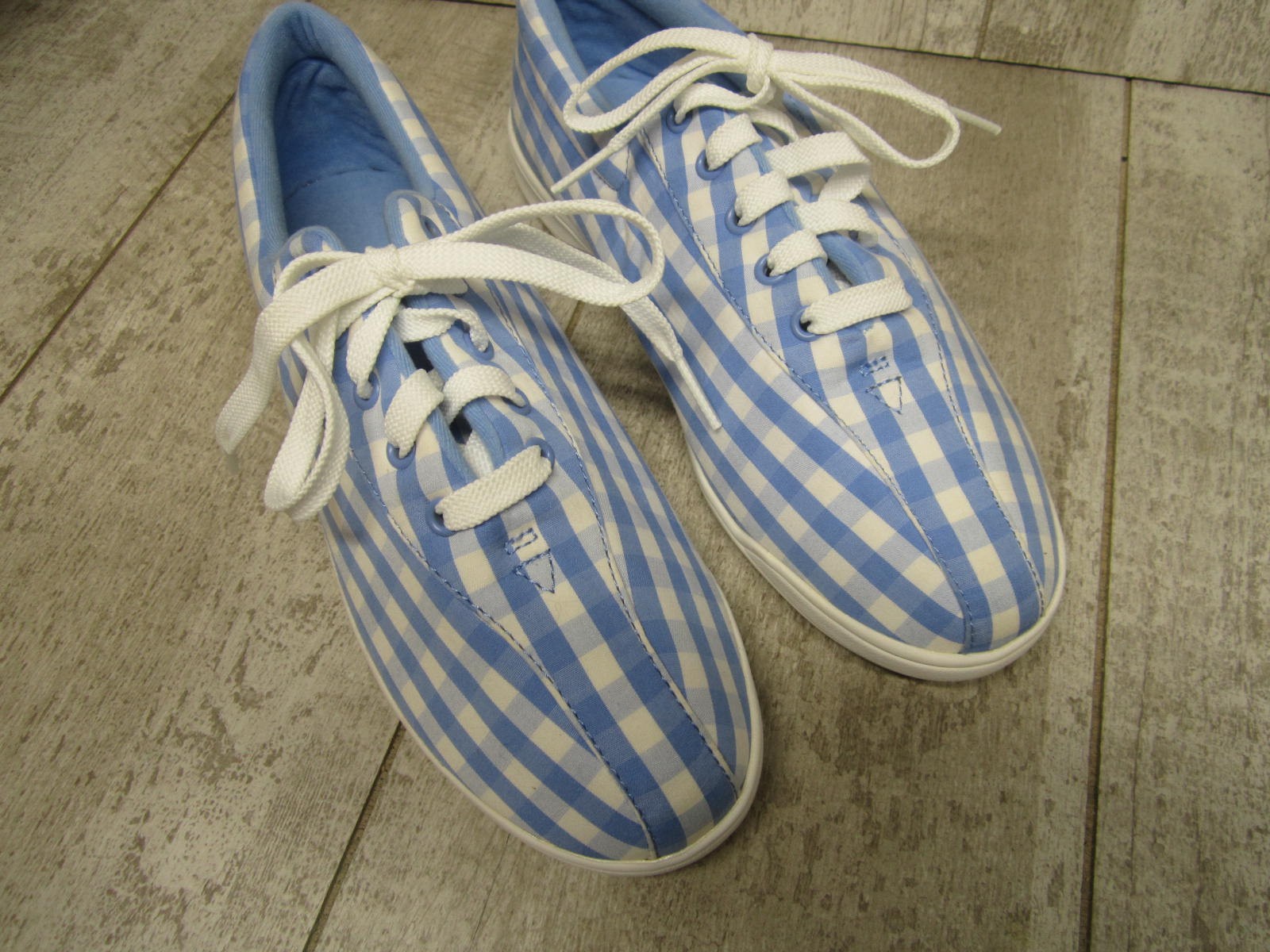 Easy Spirit Womens Blue White Check Cloth Comfort Shoes Size 8.5 W
