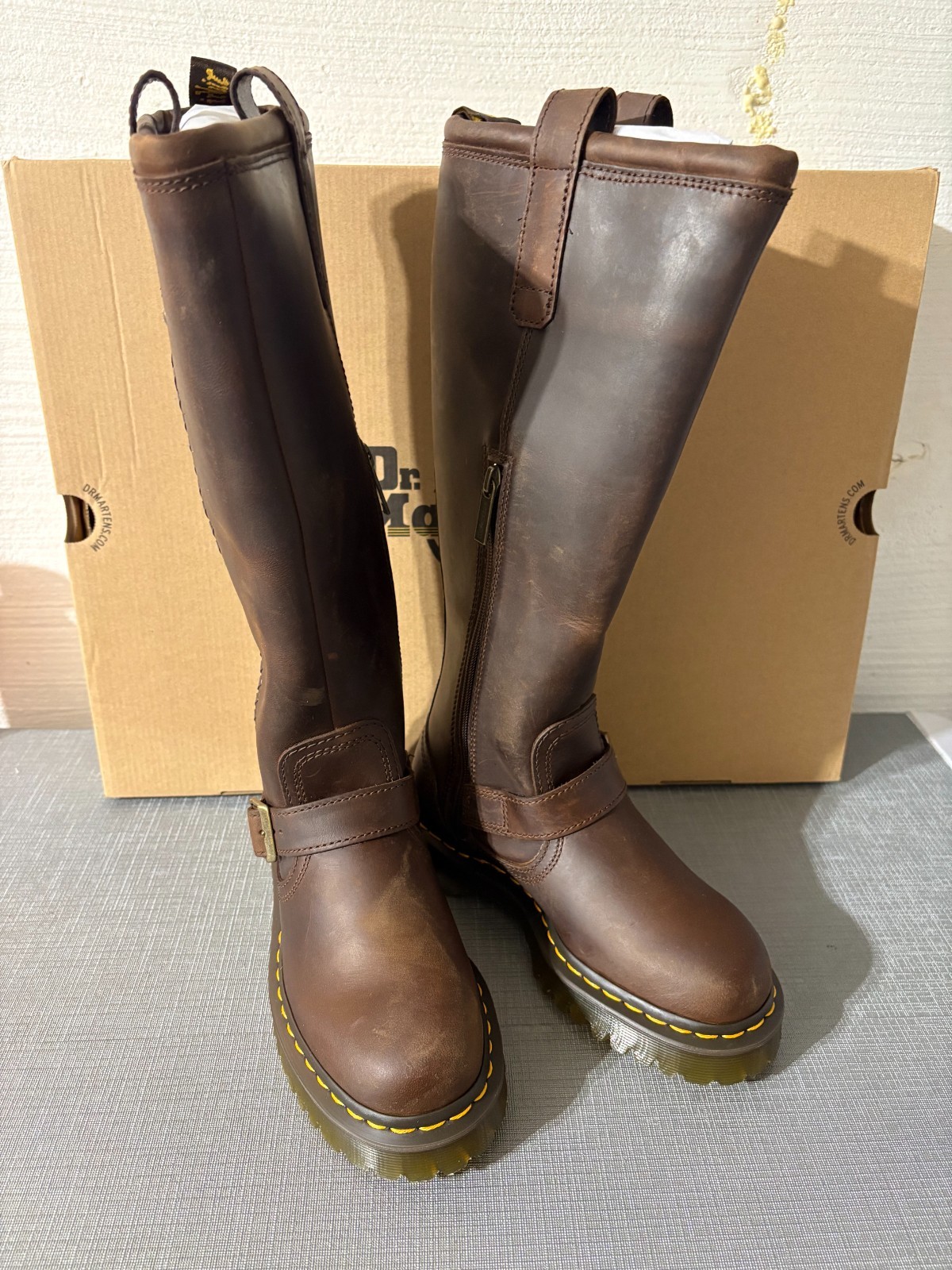 DR. MARTENS ANISTONE KNEE HIGH Orleans Leather Biker Boot MSRP$290 Punk&Timeless
