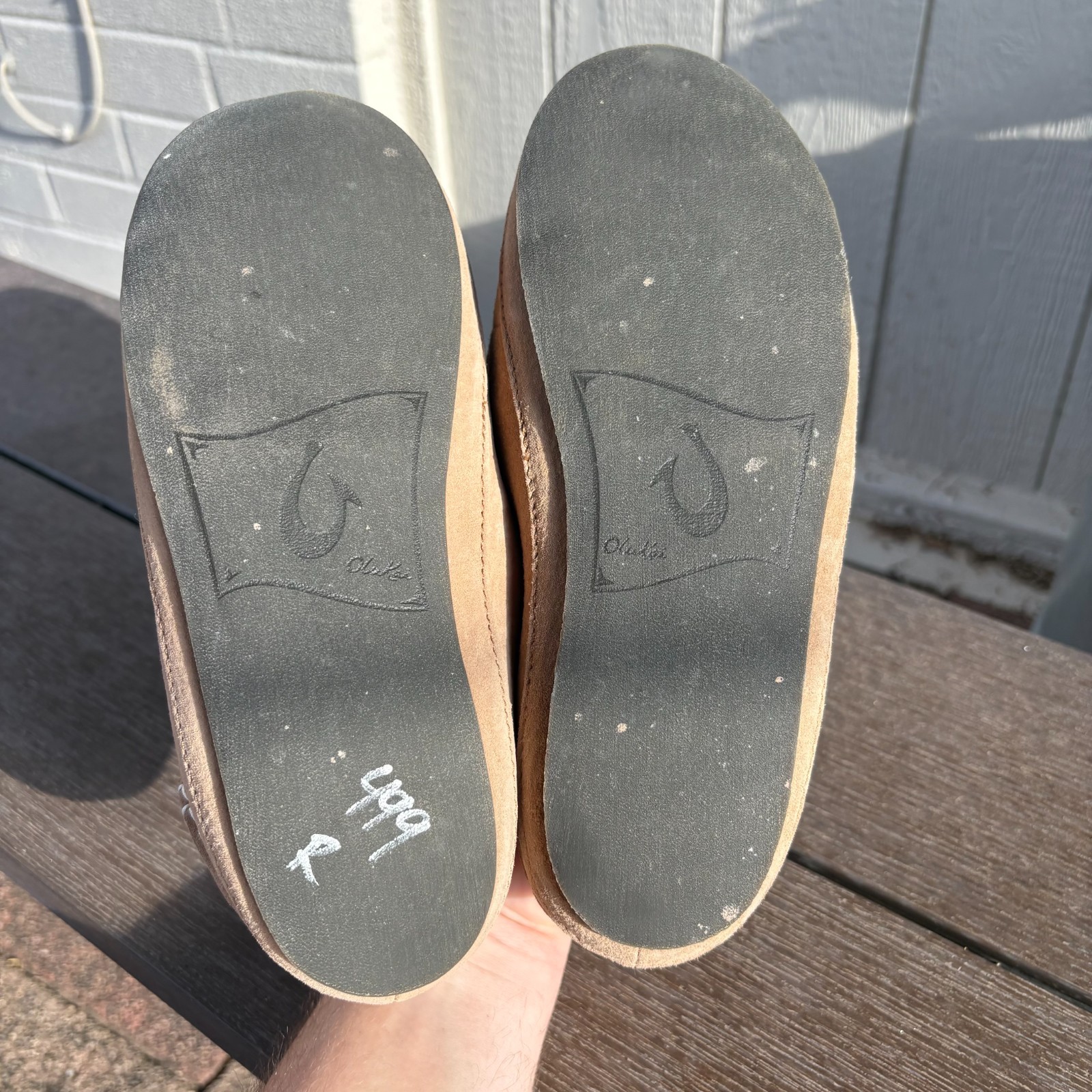 Olukai Nohea Slipper Womens 8 Tan Leather Sheepskin Lined Outdoor Winter Comfort