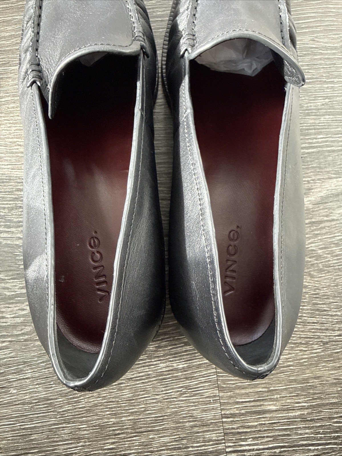 NWD $350 Vince Larose Loafers Black Leather Slip On Low Block Heel Sz 8.5 M/39