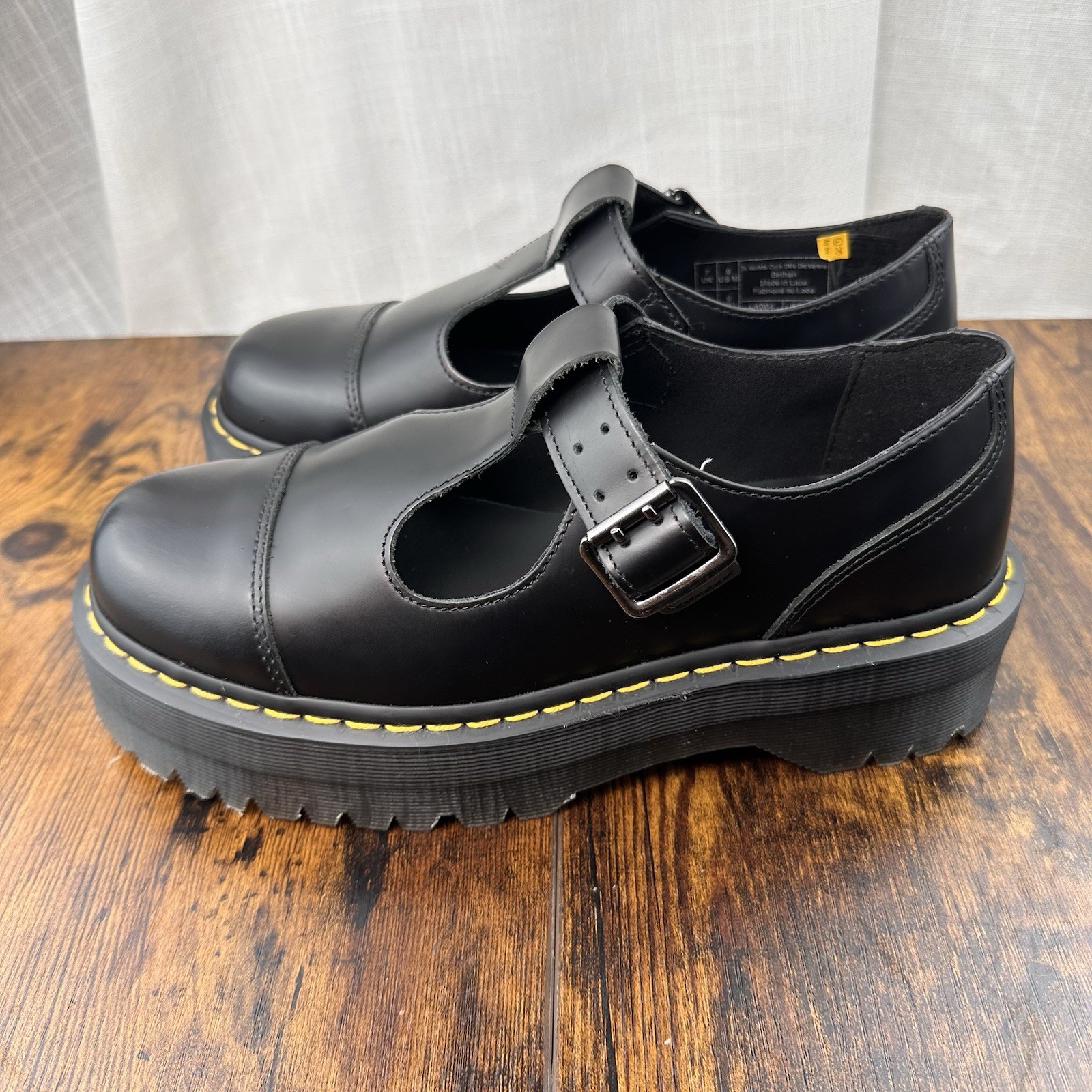 Dr. Martens Bethan Mary Jane Platform Shoes Women 9 Men 8 Black Leather Defects