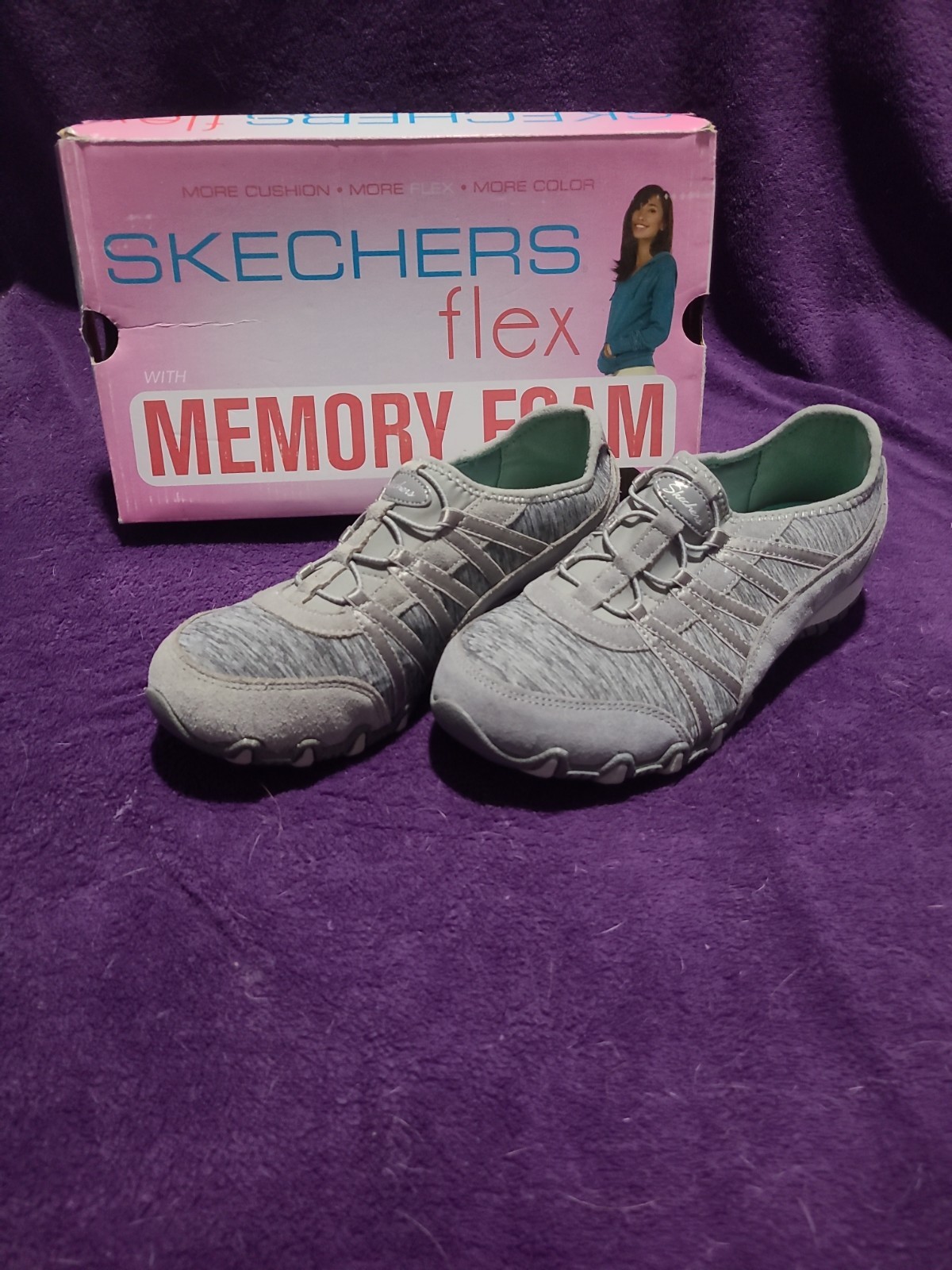 skechers memory foam man-made material gray slip on sneaker size 6.5